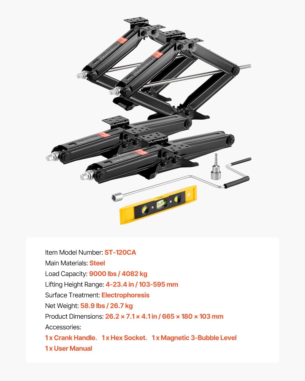 image:imageVEVOR 9000 lbs RV Scissor Jacks 4234 in RV Stabilizer Leveling Scissor Jacks Set of 2 Heavy Duty Stabilizer Jack with Crank Handle Socket and Bubble Levels Not Easily Bent or Deformed9000 lbs