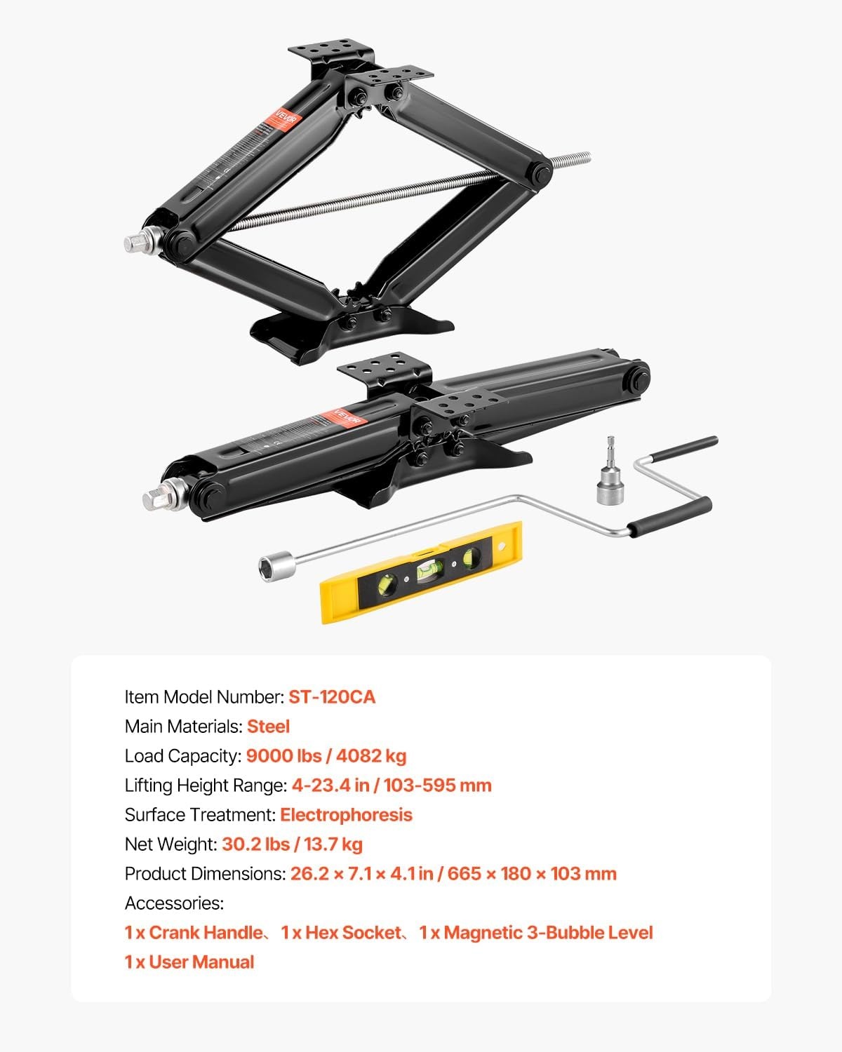 image:imageVEVOR 9000 lbs RV Scissor Jacks 4234 in RV Stabilizer Leveling Scissor Jacks Set of 2 Heavy Duty Stabilizer Jack with Crank Handle Socket and Bubble Levels Not Easily Bent or Deformed9000 lbs