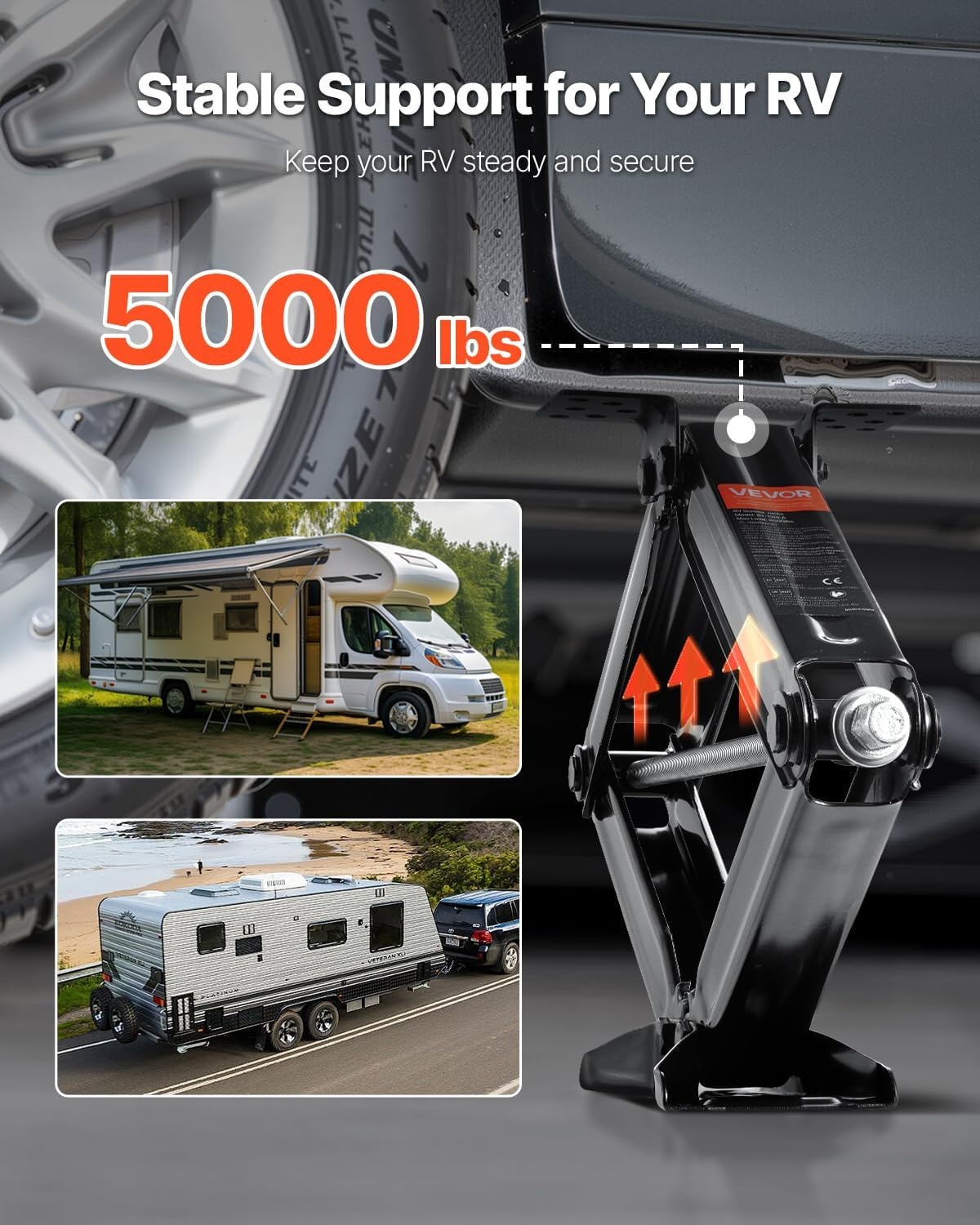 image:imageVEVOR 9000 lbs RV Scissor Jacks 4234 in RV Stabilizer Leveling Scissor Jacks Set of 2 Heavy Duty Stabilizer Jack with Crank Handle Socket and Bubble Levels Not Easily Bent or Deformed5000 lbs