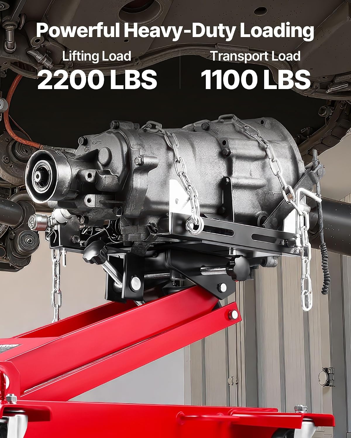 image:imageVEVOR Adjustable Floor Transmission Jack 2200 lbs1T Low Profile Hydraulic Transmission Telescoping HeavyDuty Lift Jack 728276 in Lifting Height 360 Swivel Front Wheels2200 lbs