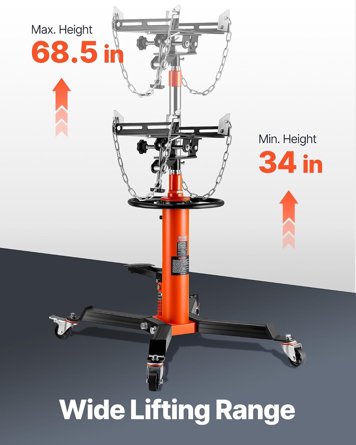 image:imageVEVOR Adjustable Floor Transmission Jack 2200 lbs1T Low Profile Hydraulic Transmission Telescoping HeavyDuty Lift Jack 728276 in Lifting Height 360 Swivel Front Wheels1322 lbs