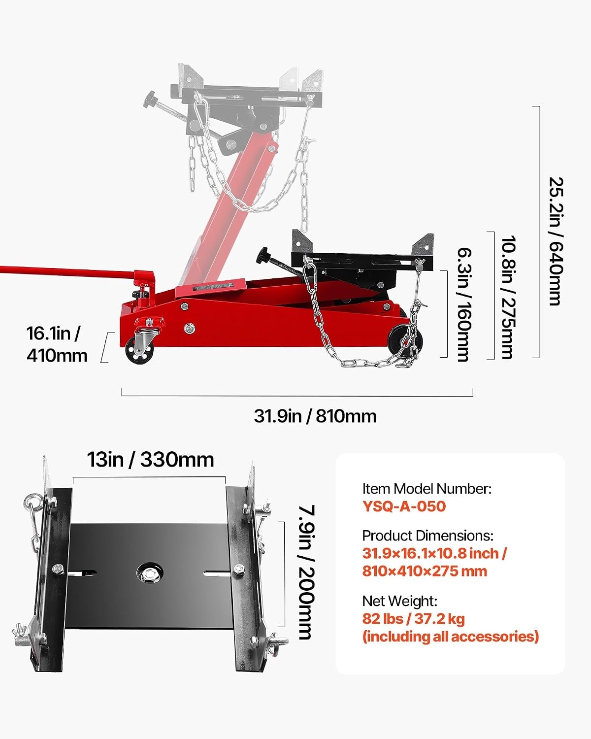 image:imageVEVOR Adjustable Floor Transmission Jack 2200 lbs1T Low Profile Hydraulic Transmission Telescoping HeavyDuty Lift Jack 728276 in Lifting Height 360 Swivel Front Wheels1000 lbs