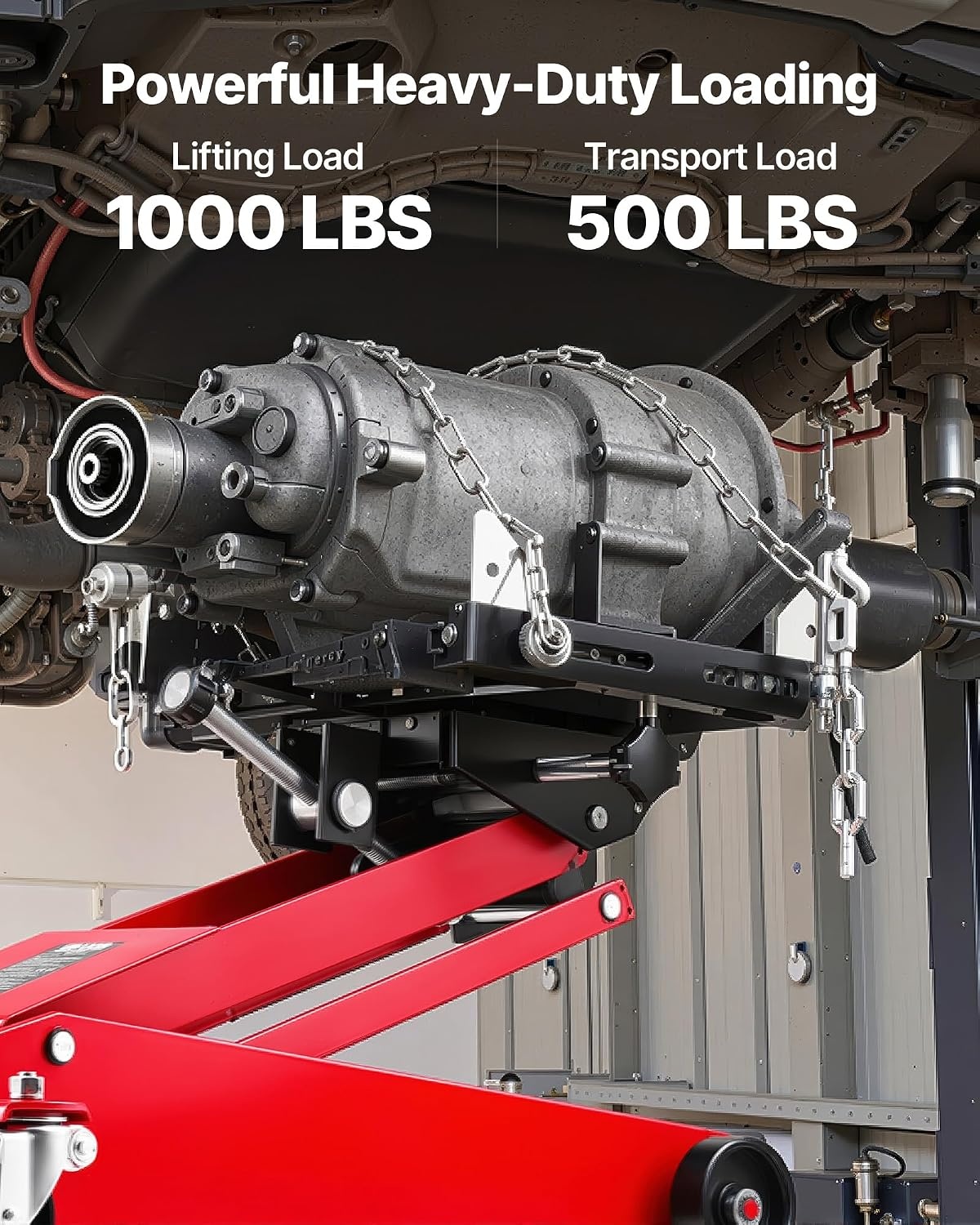 image:imageVEVOR Adjustable Floor Transmission Jack 2200 lbs1T Low Profile Hydraulic Transmission Telescoping HeavyDuty Lift Jack 728276 in Lifting Height 360 Swivel Front Wheels1000 lbs