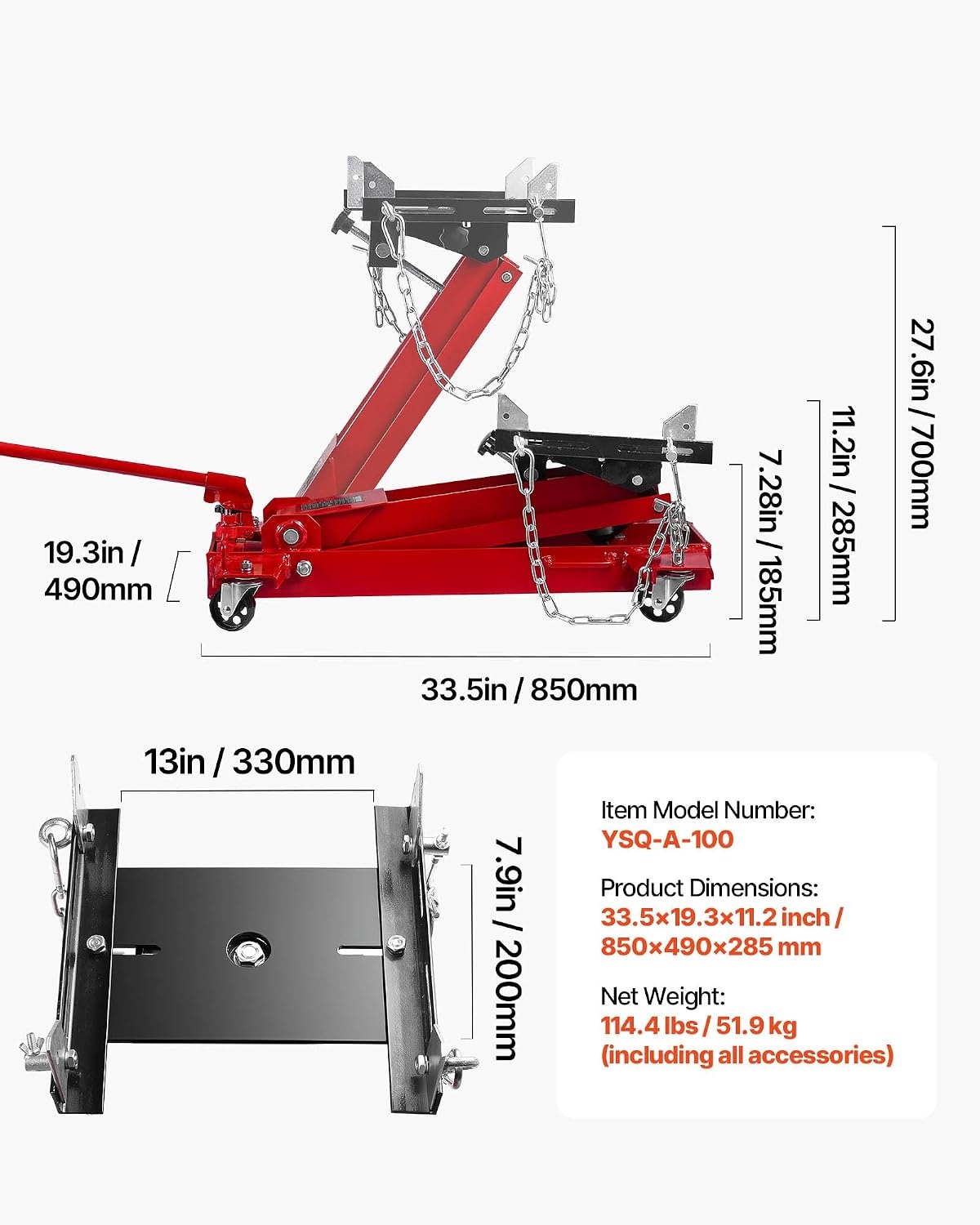 image:imageVEVOR Adjustable Floor Transmission Jack 2200 lbs1T Low Profile Hydraulic Transmission Telescoping HeavyDuty Lift Jack 728276 in Lifting Height 360 Swivel Front Wheels2200 lbs