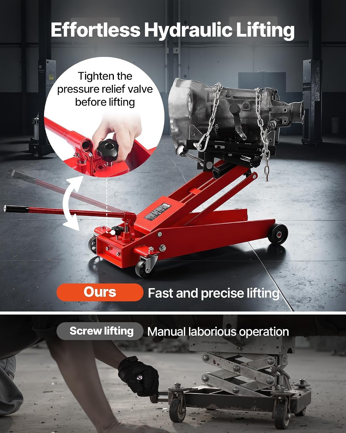 image:imageVEVOR Adjustable Floor Transmission Jack 2200 lbs1T Low Profile Hydraulic Transmission Telescoping HeavyDuty Lift Jack 728276 in Lifting Height 360 Swivel Front Wheels1000 lbs