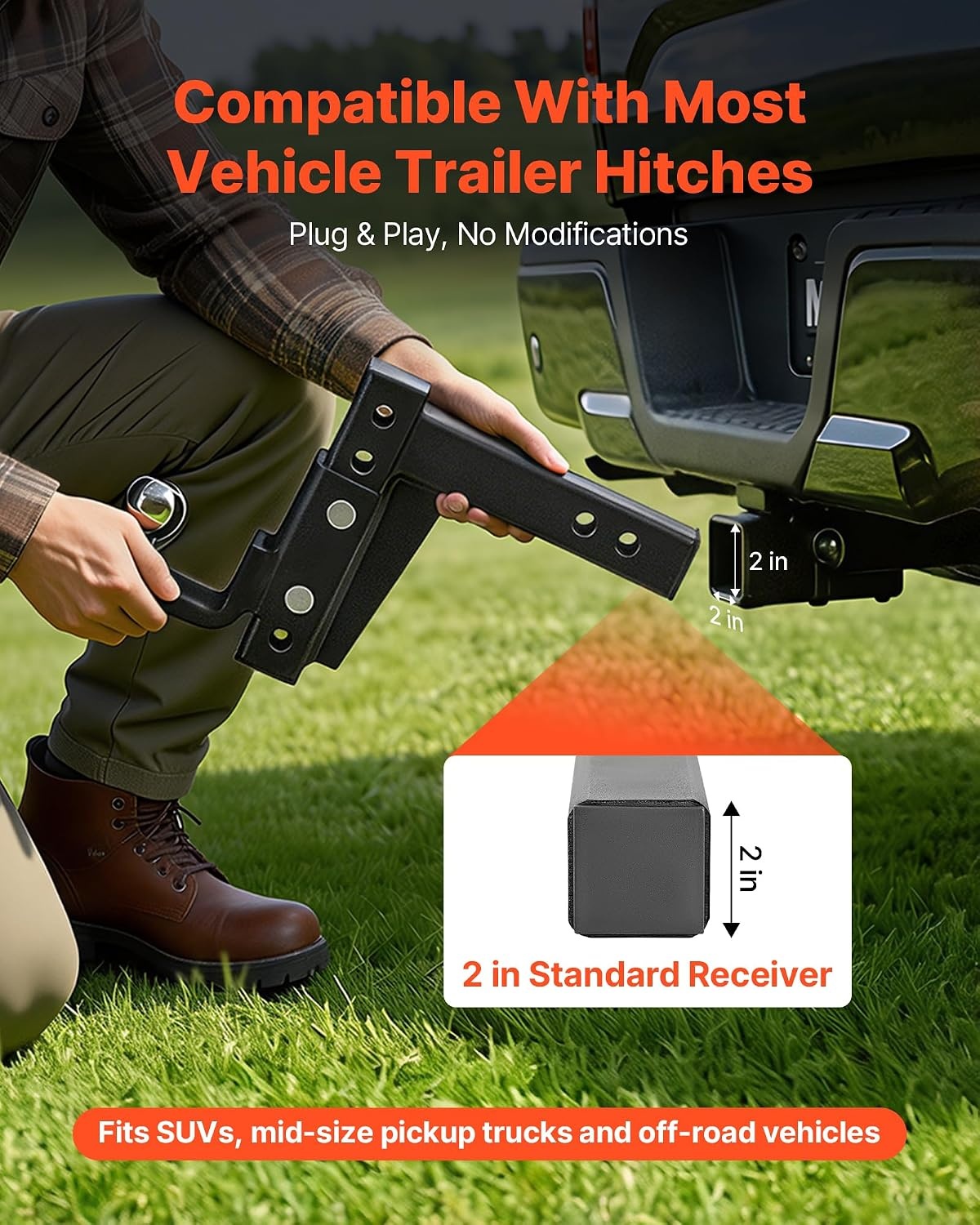 image:imageVEVOR Adjustable Trailer Hitch Fit 25 Inch Receiver Trailer Hitch Mount with 2 Inch amp 2516 Inch Balls 21000 lbs GTW 9 Inch Drop Towing Ball Mounts for RVs OffRoad Vehicles and Trucks Black146 x 94 x 24 in