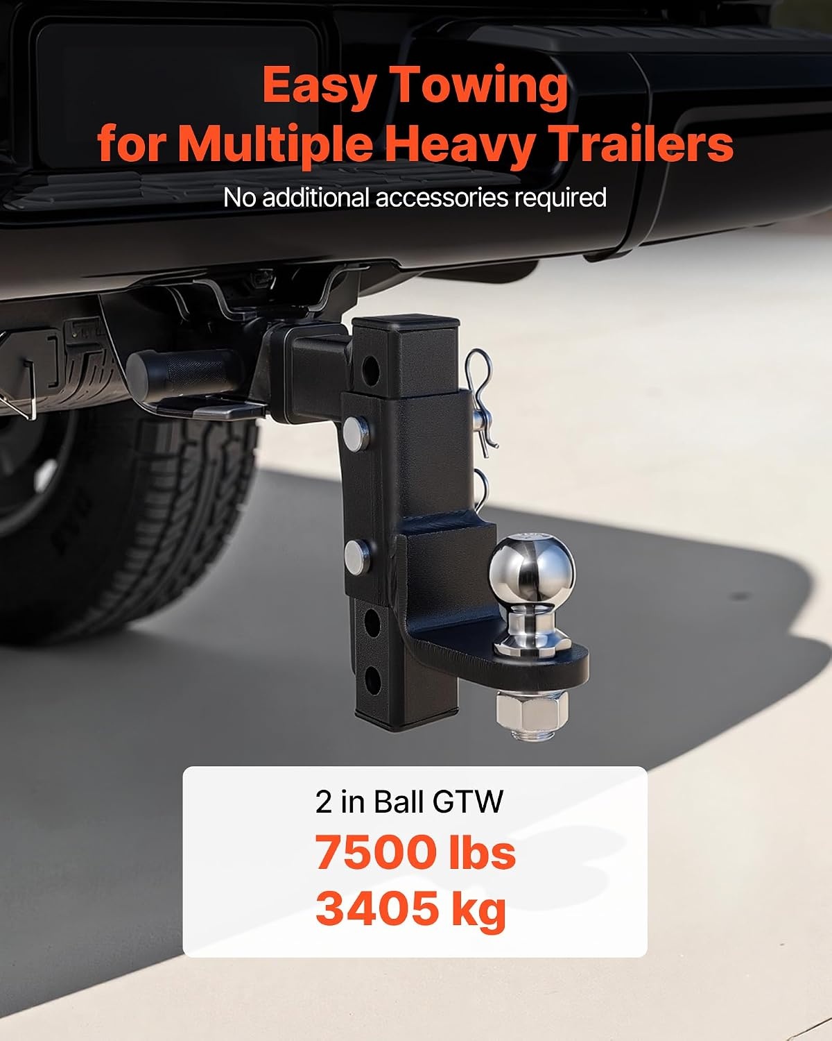 image:imageVEVOR Adjustable Trailer Hitch Fit 25 Inch Receiver Trailer Hitch Mount with 2 Inch amp 2516 Inch Balls 21000 lbs GTW 9 Inch Drop Towing Ball Mounts for RVs OffRoad Vehicles and Trucks Black146 x 94 x 24 in