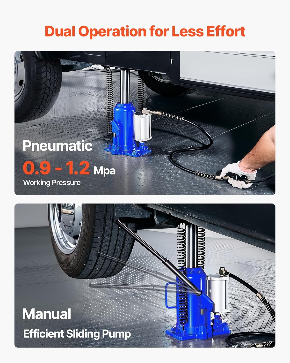 image:imageVEVOR Air Hydraulic Bottle Jack 20 Ton 44092 lbs Capacity 102195 Inch Lifting Range PneumaticManual Heavy Duty Welded Bottle Jack with Pump for Car SUV Pickup Truck RV Auto Repairblue