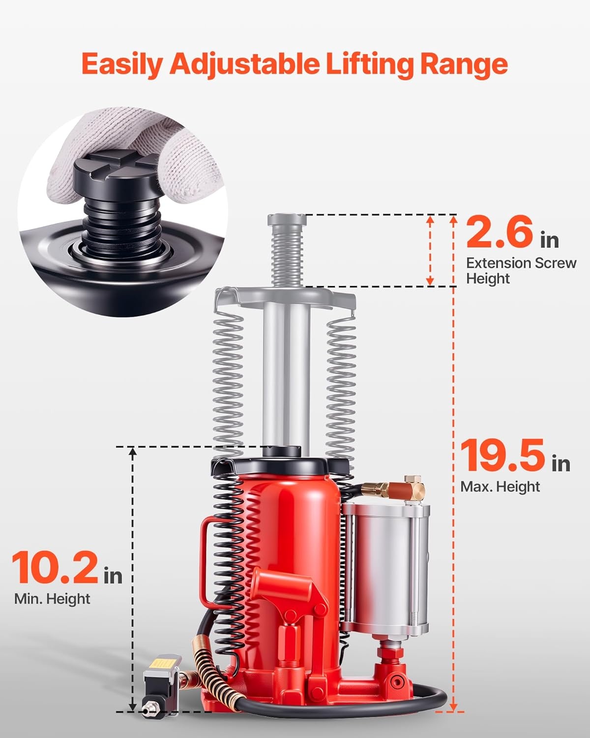 image:imageVEVOR Air Hydraulic Bottle Jack 20 Ton 44092 lbs Capacity 102195 Inch Lifting Range PneumaticManual Heavy Duty Welded Bottle Jack with Pump for Car SUV Pickup Truck RV Auto Repairred