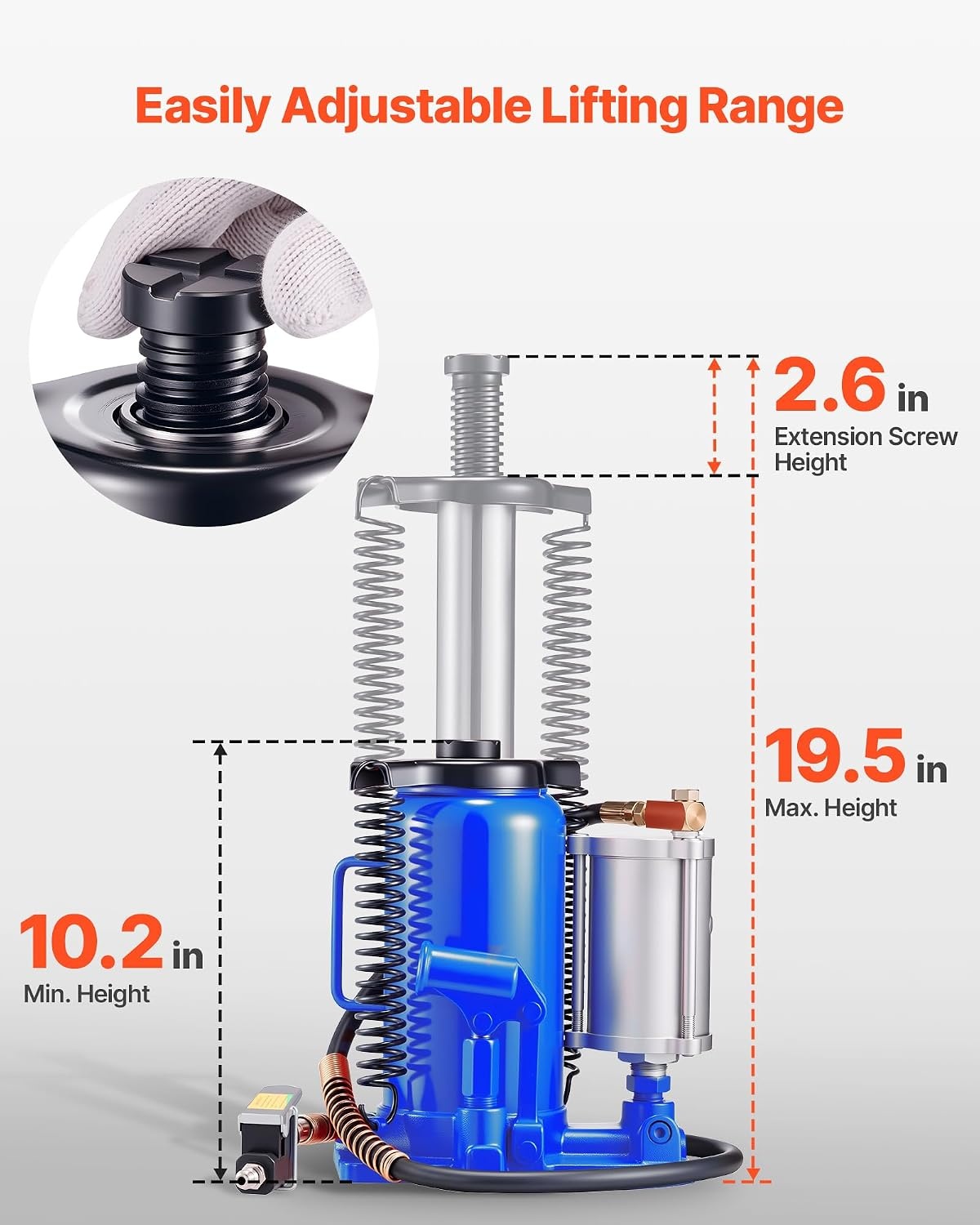 image:imageVEVOR Air Hydraulic Bottle Jack 20 Ton 44092 lbs Capacity 102195 Inch Lifting Range PneumaticManual Heavy Duty Welded Bottle Jack with Pump for Car SUV Pickup Truck RV Auto Repairblue