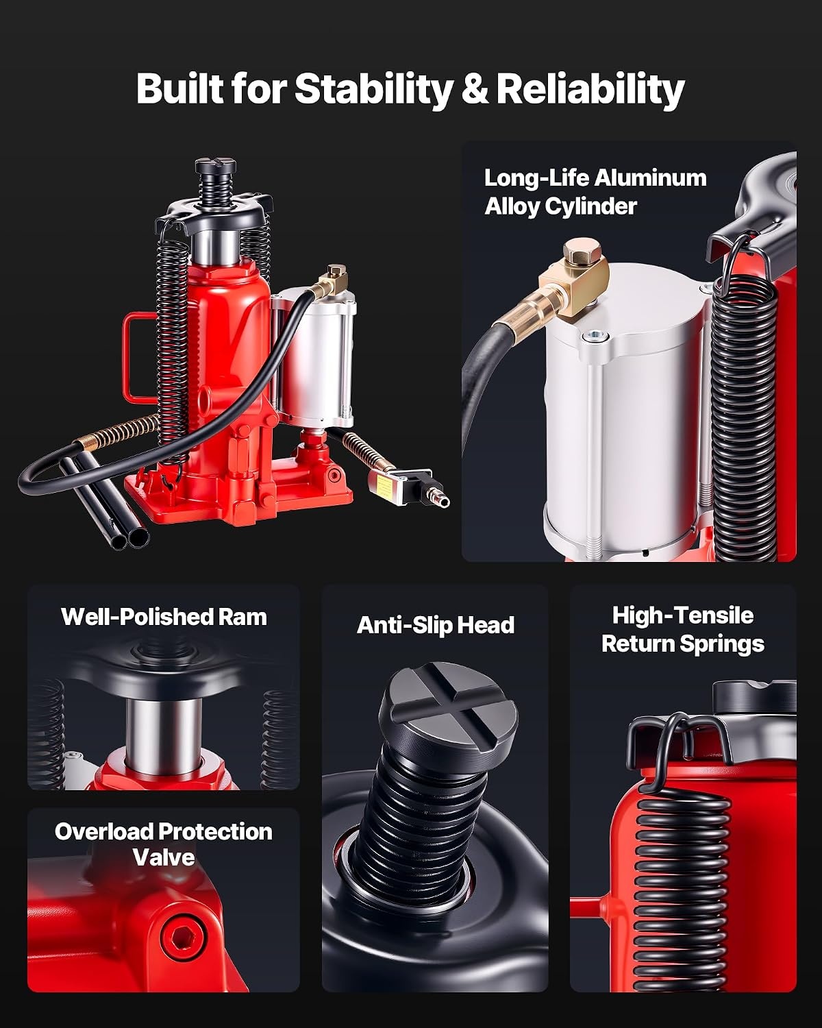 image:imageVEVOR Air Hydraulic Bottle Jack 20 Ton 44092 lbs Capacity 102195 Inch Lifting Range PneumaticManual Heavy Duty Welded Bottle Jack with Pump for Car SUV Pickup Truck RV Auto Repairred