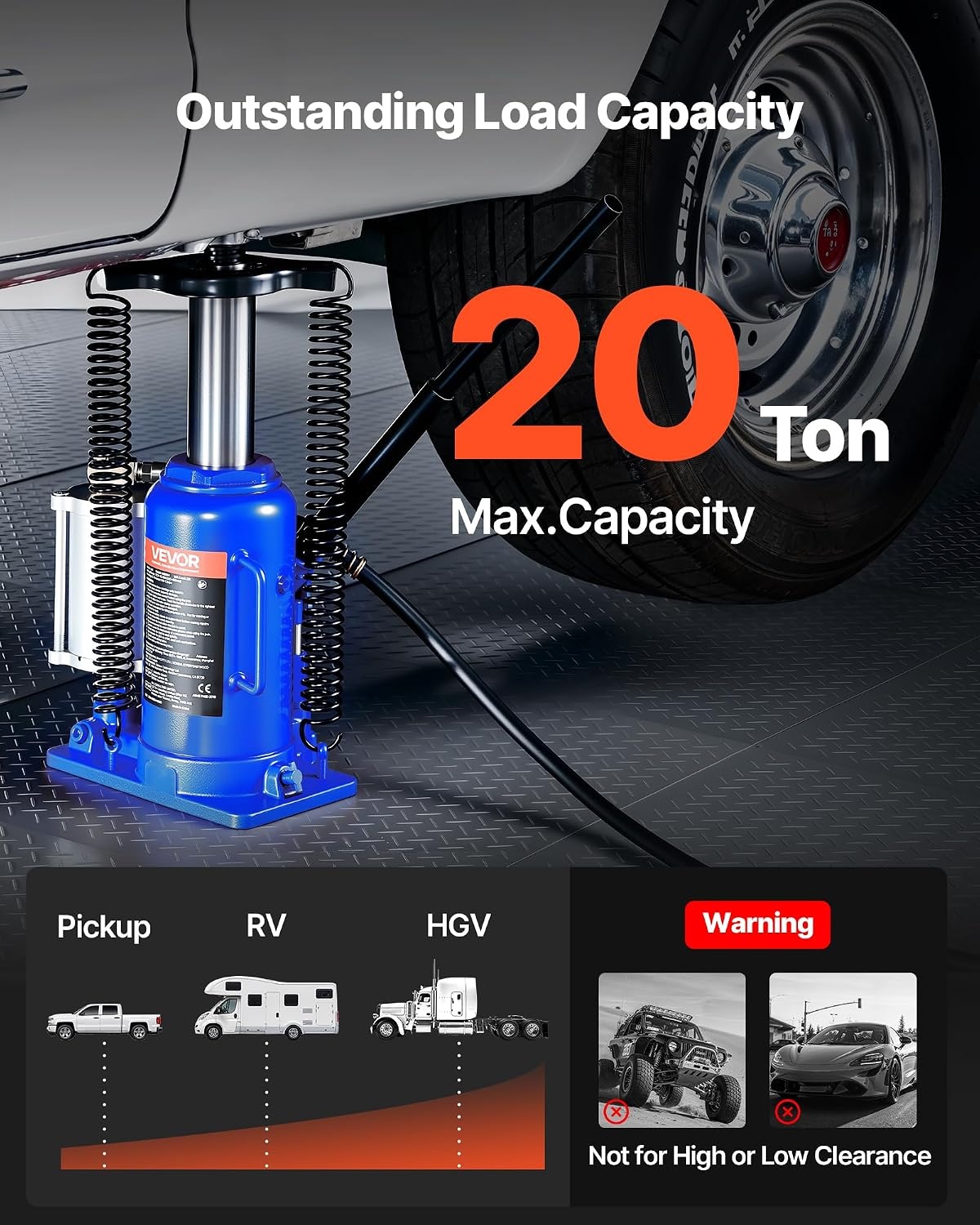 image:imageVEVOR Air Hydraulic Bottle Jack 20 Ton 44092 lbs Capacity 102195 Inch Lifting Range PneumaticManual Heavy Duty Welded Bottle Jack with Pump for Car SUV Pickup Truck RV Auto Repairblue