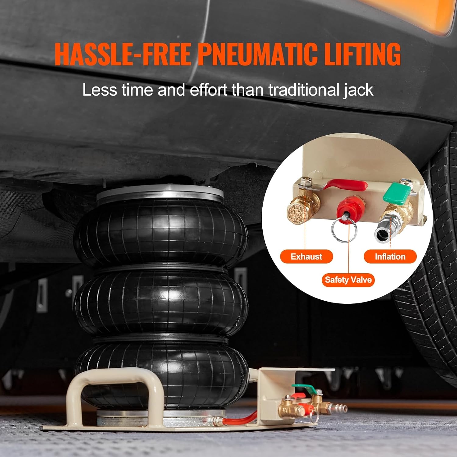 image:imageVEVOR Air Jack 3 Ton6600 lbs Triple Bag Air Jack Airbag Jack with Six Steel Pipes Lift up to 177 inch450 mm 35 s Fast Lifting Pneumatic Jack with Side Handles for Car Garage Repair