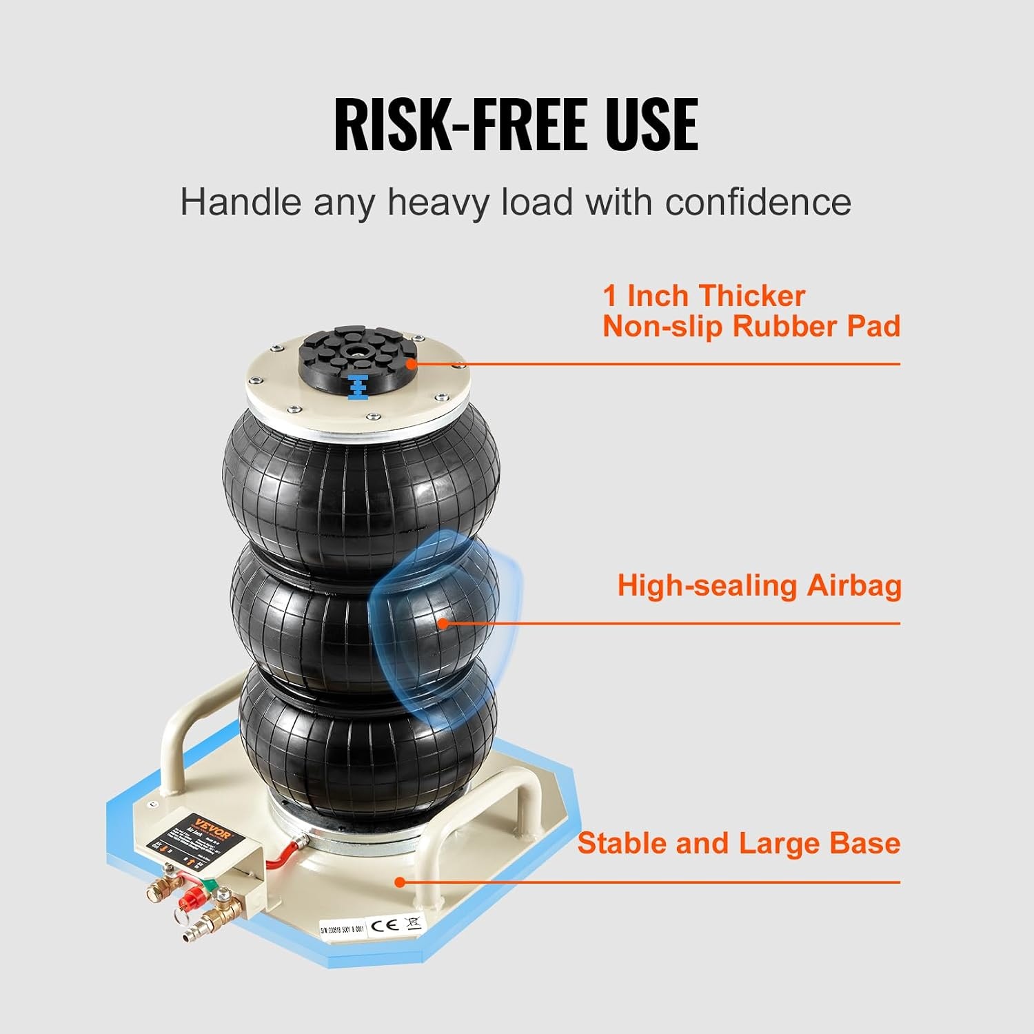 image:imageVEVOR Air Jack 3 Ton6600 lbs Triple Bag Air Jack Airbag Jack with Six Steel Pipes Lift up to 177 inch450 mm 35 s Fast Lifting Pneumatic Jack with Side Handles for Car Garage Repair
