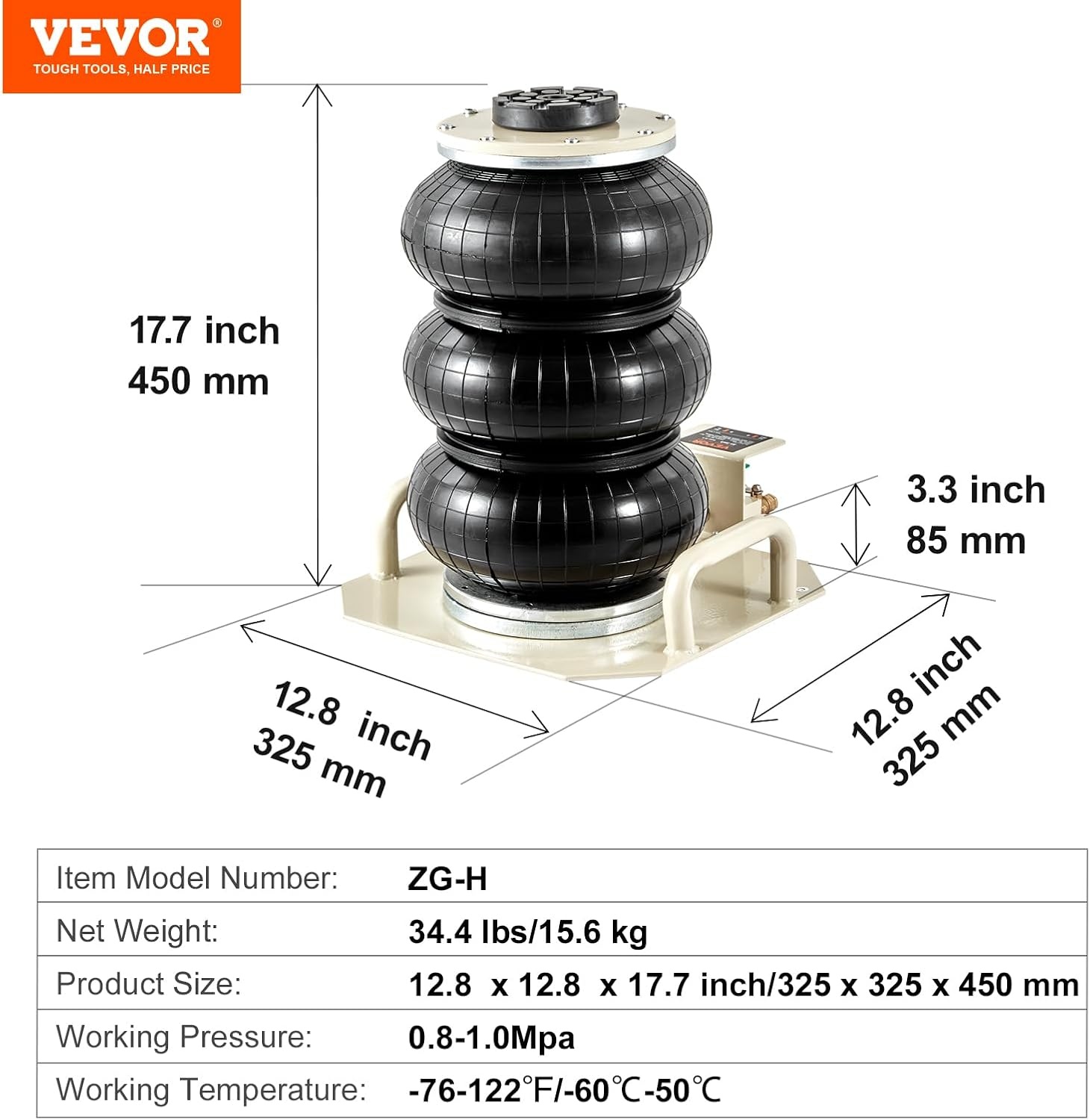 image:imageVEVOR Air Jack 3 Ton6600 lbs Triple Bag Air Jack Airbag Jack with Six Steel Pipes Lift up to 177 inch450 mm 35 s Fast Lifting Pneumatic Jack with Side Handles for Car Garage Repair