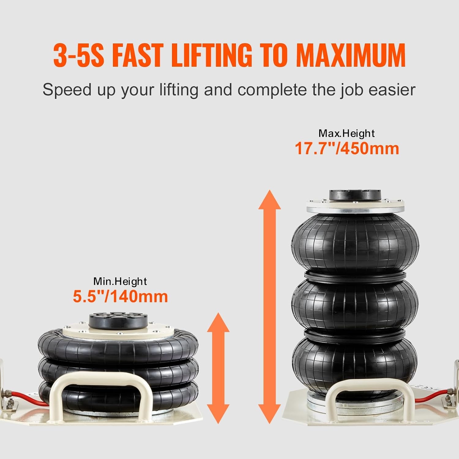 image:imageVEVOR Air Jack 3 Ton6600 lbs Triple Bag Air Jack Airbag Jack with Six Steel Pipes Lift up to 177 inch450 mm 35 s Fast Lifting Pneumatic Jack with Side Handles for Car Garage Repair