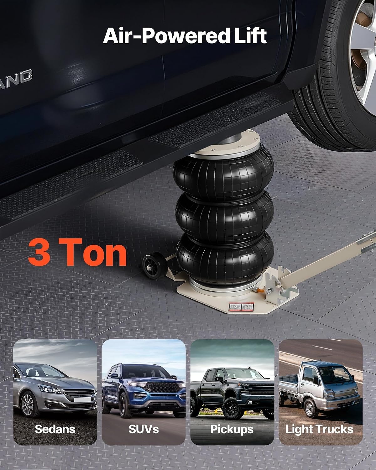 image:imageVEVOR Air Jack 3 Ton6613 lbs Triple Bag Air Jack Airbag with Six Steel Pipes Lift Up to 177 inch450 mm 16 s Fast Lifting Pneumatic with Long Handle amp Rubber Pad for Cars SUVs Pickup TrucksAdjust Handle