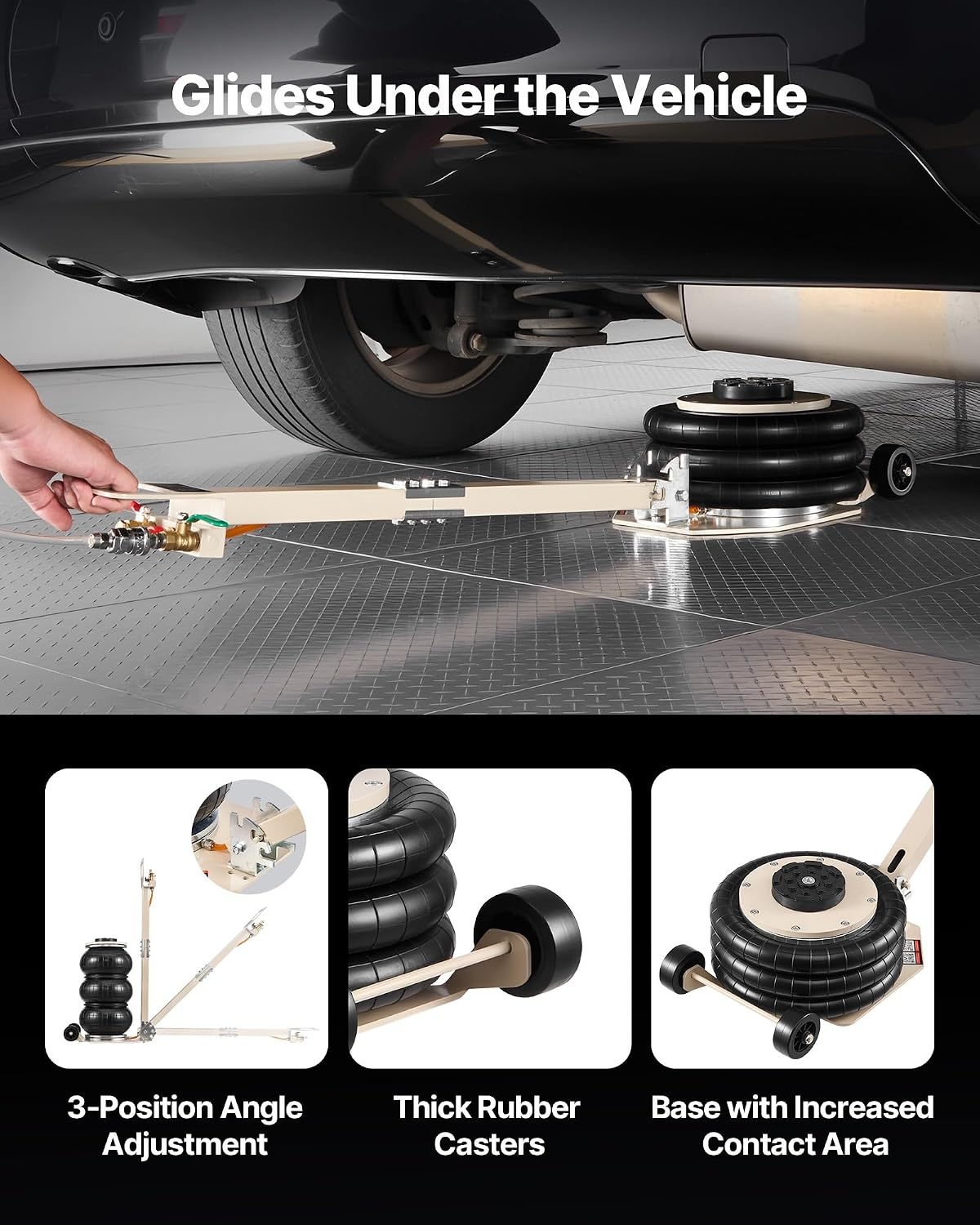 image:imageVEVOR Air Jack 3 Ton6613 lbs Triple Bag Air Jack Airbag with Six Steel Pipes Lift Up to 177 inch450 mm 16 s Fast Lifting Pneumatic with Long Handle amp Rubber Pad for Cars SUVs Pickup TrucksAdjust Handle