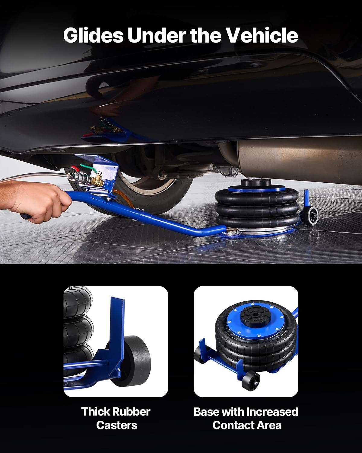 image:imageVEVOR Air Jack 3 Ton6613 lbs Triple Bag Air Jack Airbag with Six Steel Pipes Lift Up to 177 inch450 mm 16 s Fast Lifting Pneumatic with Long Handle amp Rubber Pad for Cars SUVs Pickup TrucksLong Handle