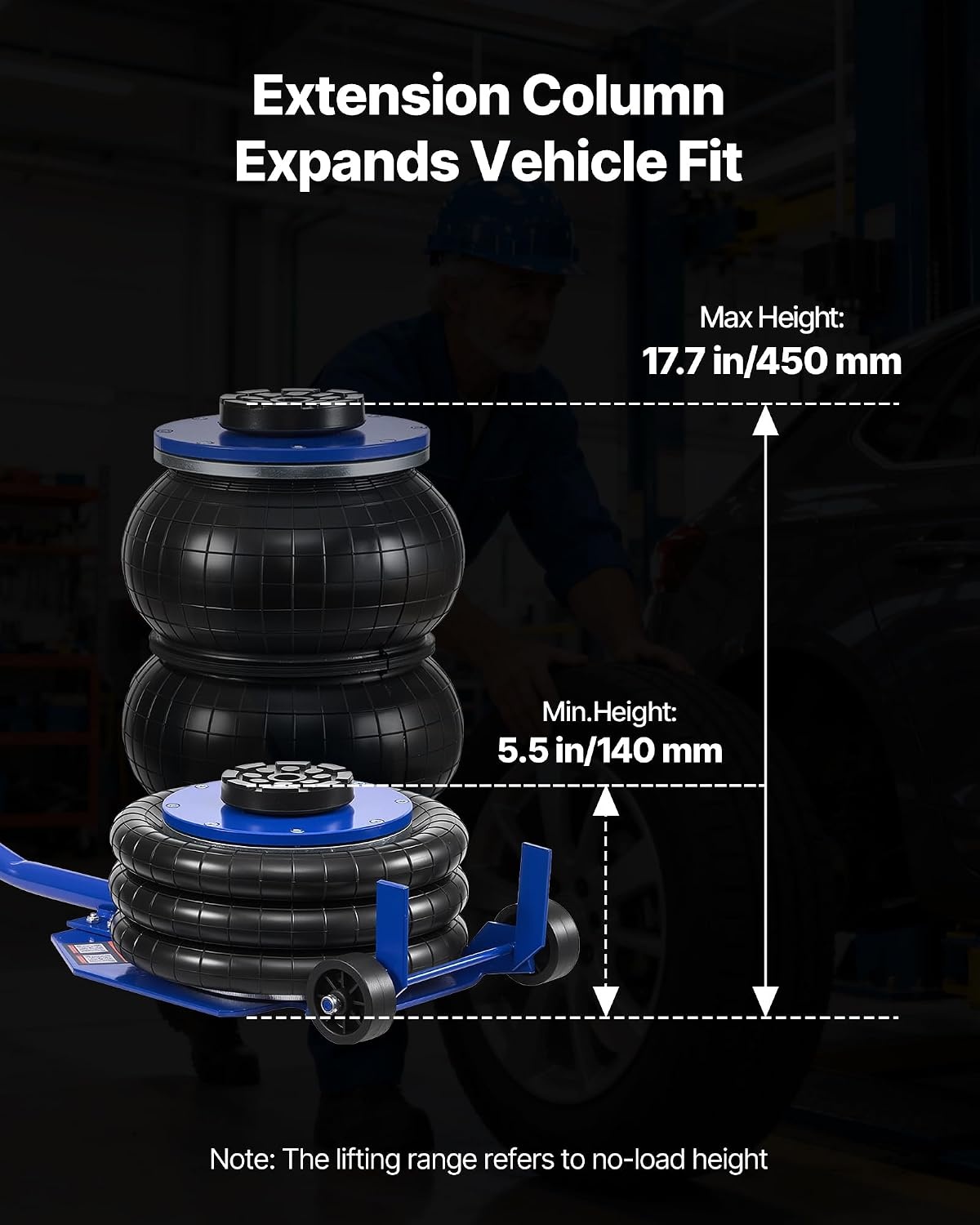image:imageVEVOR Air Jack 3 Ton6613 lbs Triple Bag Air Jack Airbag with Six Steel Pipes Lift Up to 177 inch450 mm 16 s Fast Lifting Pneumatic with Long Handle amp Rubber Pad for Cars SUVs Pickup TrucksLong Handle