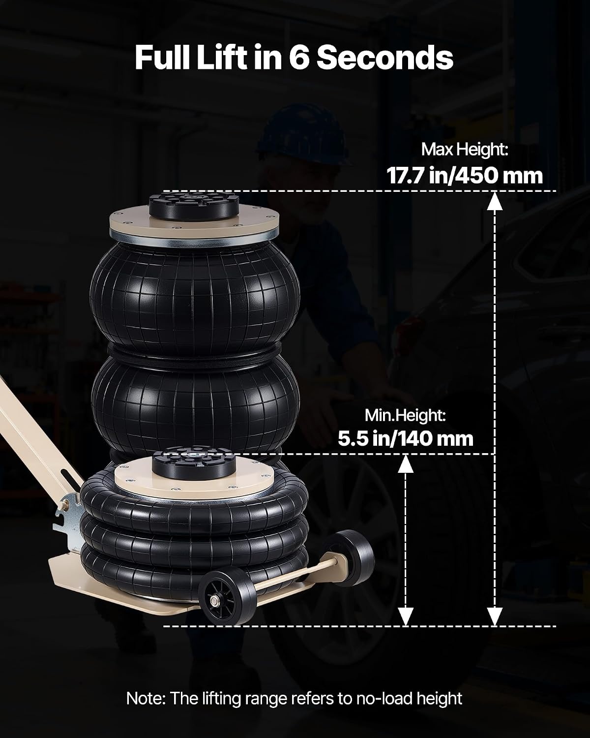 image:imageVEVOR Air Jack 3 Ton6613 lbs Triple Bag Air Jack Airbag with Six Steel Pipes Lift Up to 177 inch450 mm 16 s Fast Lifting Pneumatic with Long Handle amp Rubber Pad for Cars SUVs Pickup TrucksAdjust Handle