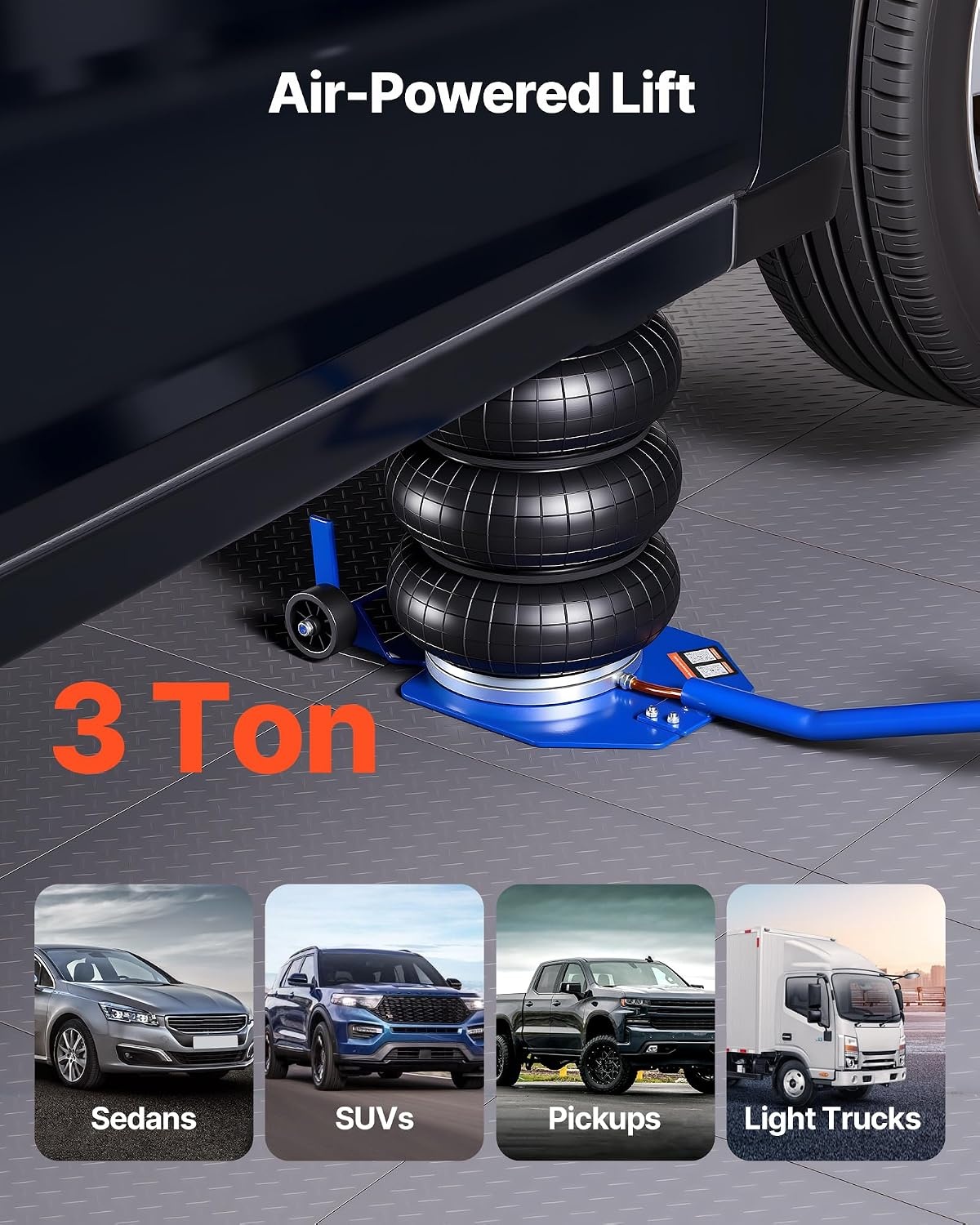 image:imageVEVOR Air Jack 3 Ton6613 lbs Triple Bag Air Jack Airbag with Six Steel Pipes Lift Up to 177 inch450 mm 16 s Fast Lifting Pneumatic with Long Handle amp Rubber Pad for Cars SUVs Pickup TrucksLong Handle