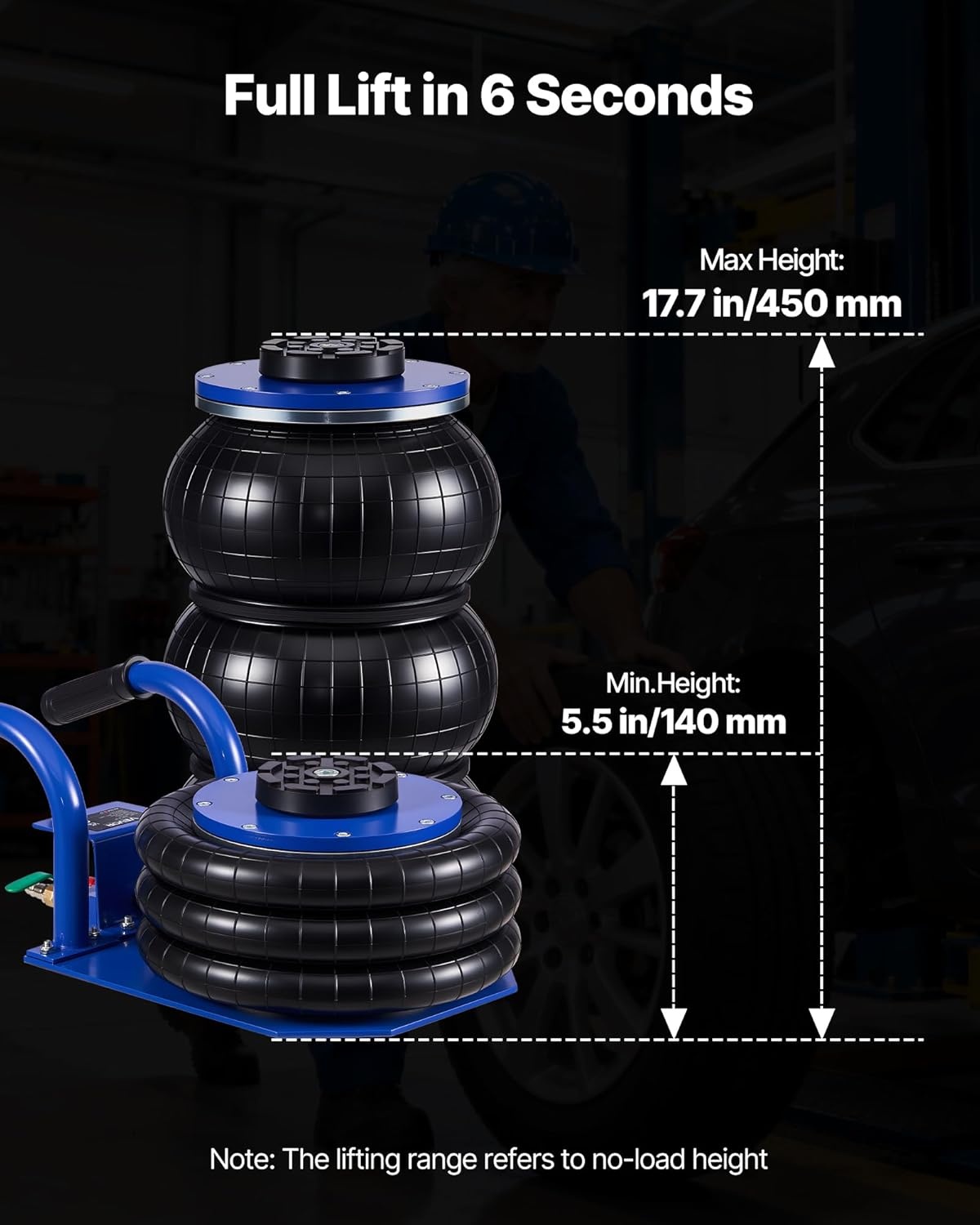 image:imageVEVOR Air Jack 3 Ton6613 lbs Triple Bag Air Jack Airbag with Six Steel Pipes Lift Up to 177 inch450 mm 16 s Fast Lifting Pneumatic with Short Handles for Car SUV Pickup Truck Repair Garage3THigh 177