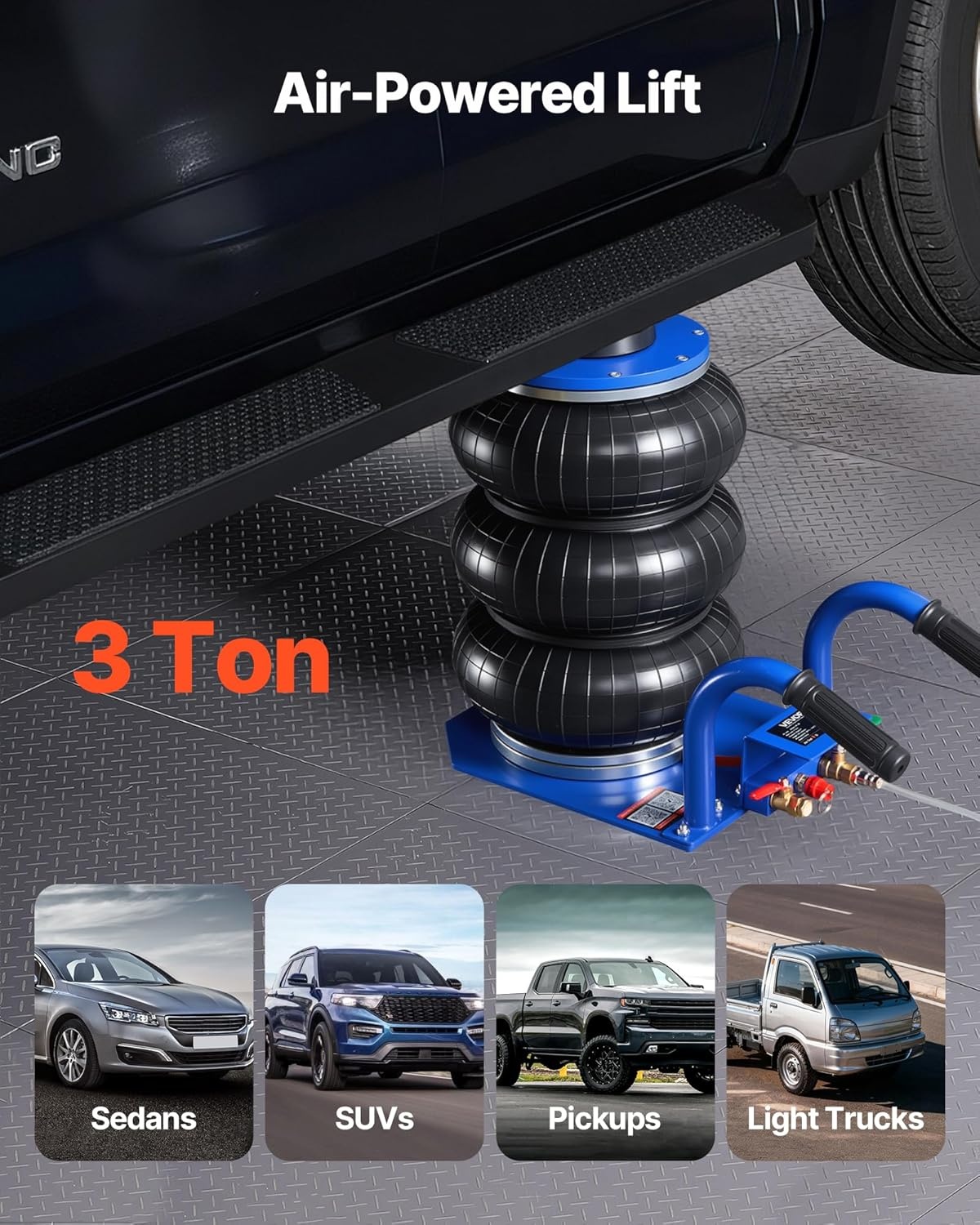 image:imageVEVOR Air Jack 3 Ton6613 lbs Triple Bag Air Jack Airbag with Six Steel Pipes Lift Up to 177 inch450 mm 16 s Fast Lifting Pneumatic with Short Handles for Car SUV Pickup Truck Repair Garage3THigh 177