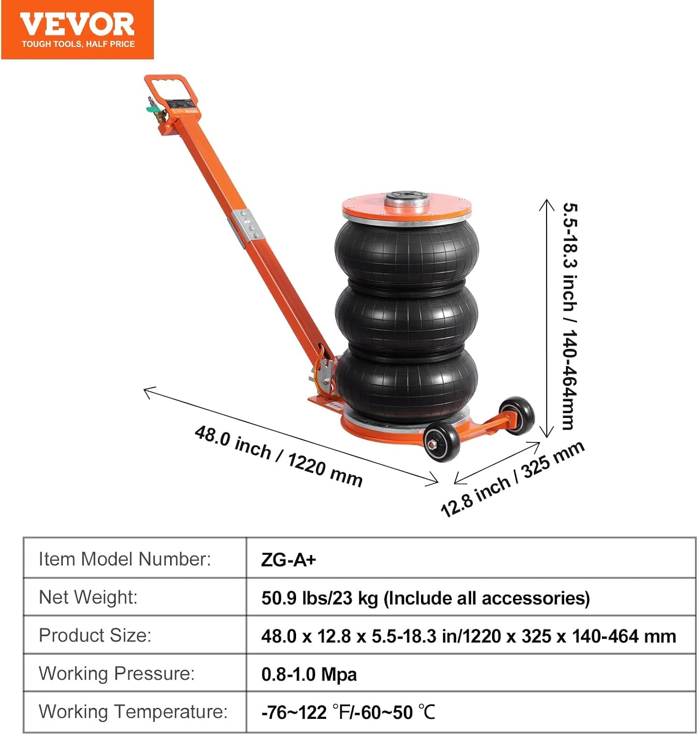 image:imageVEVOR Air Jack 5 Ton11000 lbs 410 S Pneumatic Lifting Jack with Heightened Column amp Adjustable Handle EasytoLift amp SpaceSaving Jack with Thick Rubber Pad Fits for Sedan SUV Pickup Truck5Thigh 218in