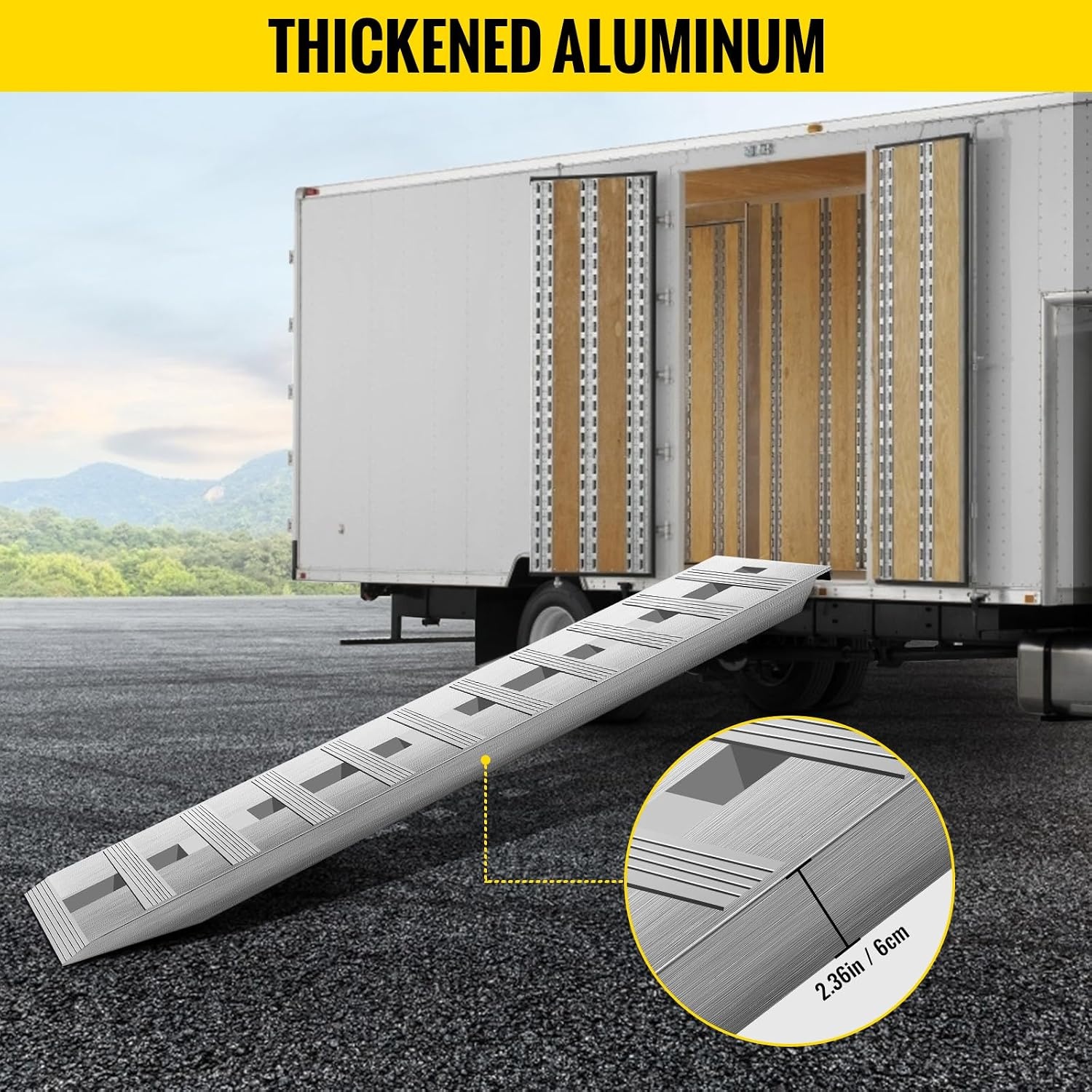 image:imageVEVOR Aluminum Ramps 1500 lbs Folding Loading Ramp with Load Straps TriFold Ramp for MotorcyclesUTVs ATVs Trucks Lawnmowers Snow Blowers 77 L x 54 W Sliver6000lbs