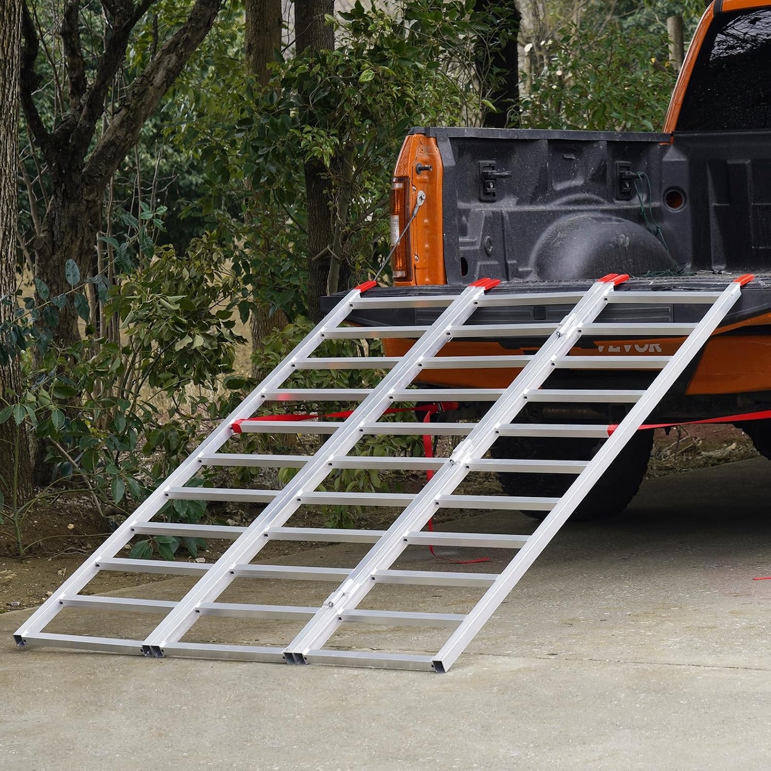 image:imageVEVOR Aluminum Ramps 1500 lbs Folding Loading Ramp with Load Straps TriFold Ramp for MotorcyclesUTVs ATVs Trucks Lawnmowers Snow Blowers 77 L x 54 W Sliver1500lbs