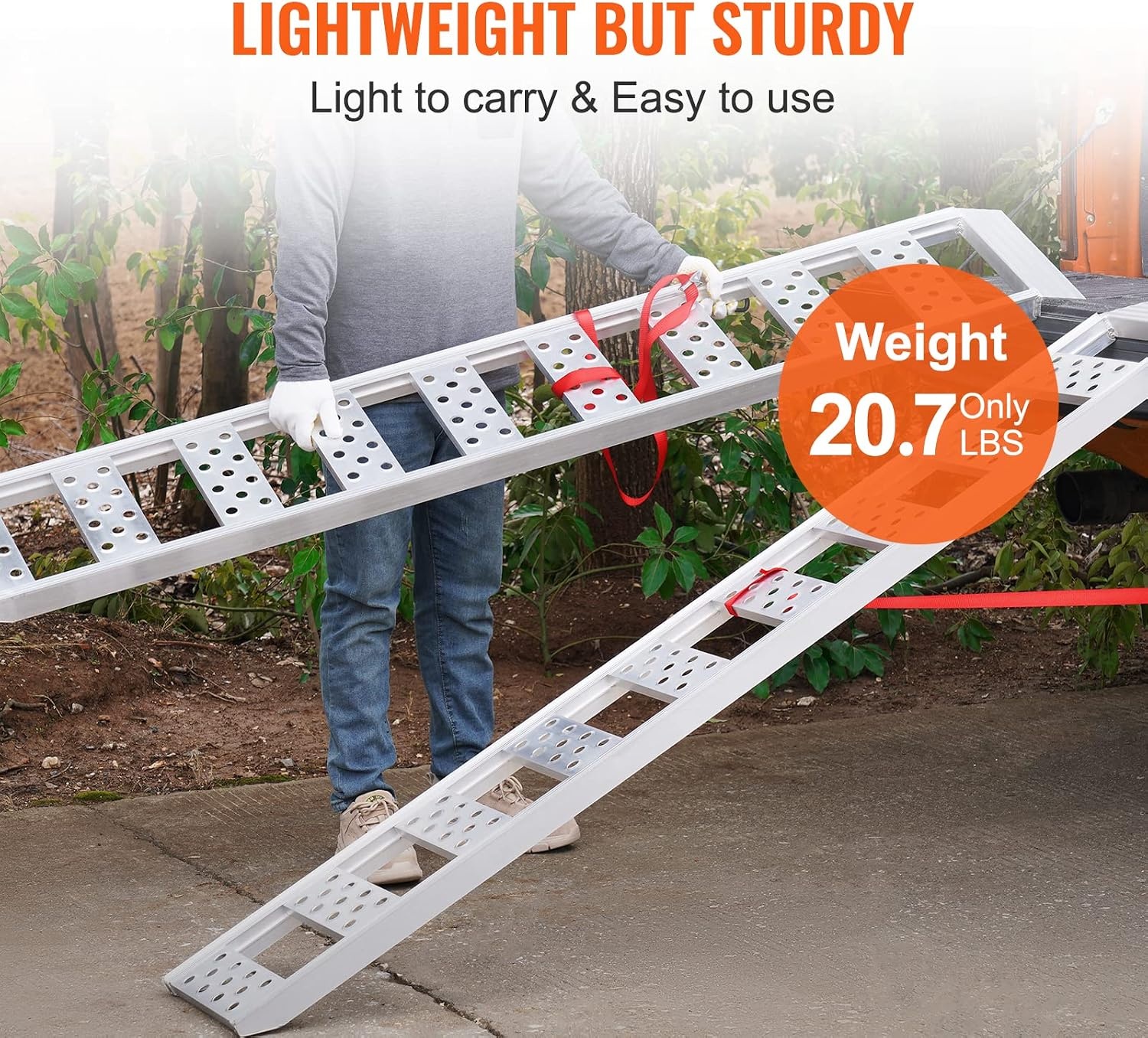image:imageVEVOR Aluminum Ramps 1500 lbs Folding Loading Ramp with Load Straps TriFold Ramp for MotorcyclesUTVs ATVs Trucks Lawnmowers Snow Blowers 77 L x 54 W Sliver1250lbs