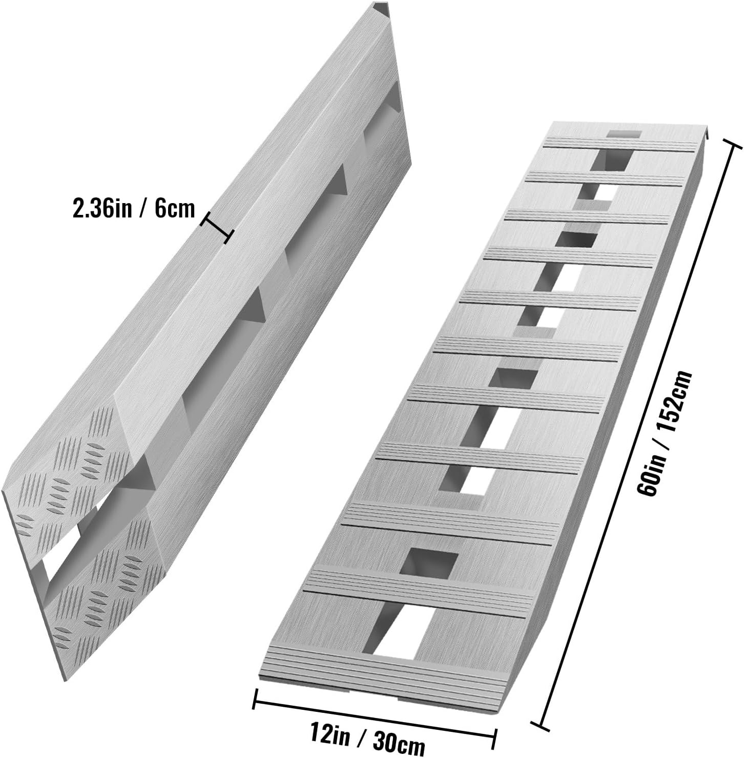 image:imageVEVOR Aluminum Ramps 1500 lbs Folding Loading Ramp with Load Straps TriFold Ramp for MotorcyclesUTVs ATVs Trucks Lawnmowers Snow Blowers 77 L x 54 W Sliver6000lbs