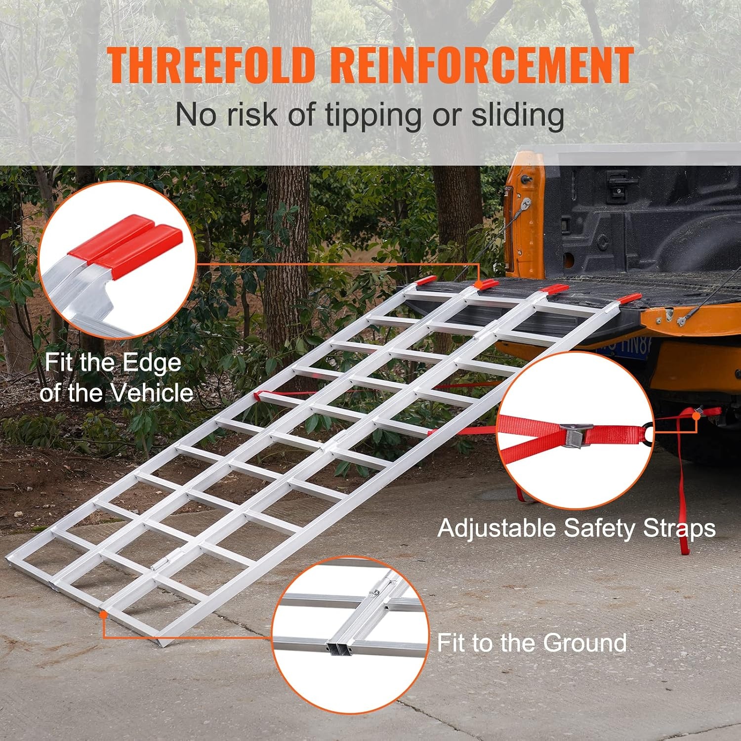 image:imageVEVOR Aluminum Ramps 1500 lbs Folding Loading Ramp with Load Straps TriFold Ramp for MotorcyclesUTVs ATVs Trucks Lawnmowers Snow Blowers 77 L x 54 W Sliver1500lbs