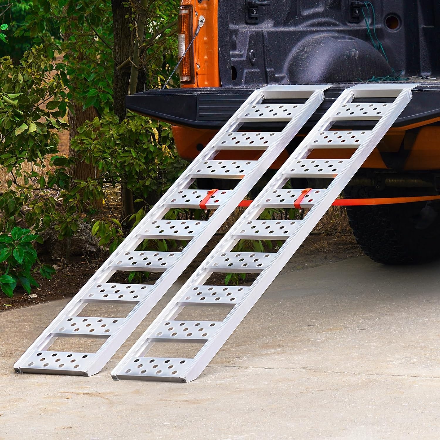 image:imageVEVOR Aluminum Ramps 1500 lbs Folding Loading Ramp with Load Straps TriFold Ramp for MotorcyclesUTVs ATVs Trucks Lawnmowers Snow Blowers 77 L x 54 W Sliver1250lbs