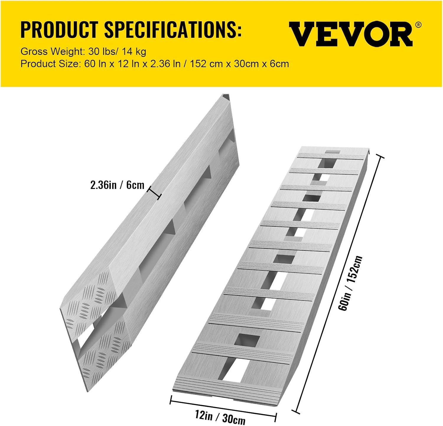 image:imageVEVOR Aluminum Ramps 1500 lbs Folding Loading Ramp with Load Straps TriFold Ramp for MotorcyclesUTVs ATVs Trucks Lawnmowers Snow Blowers 77 L x 54 W Sliver6000lbs