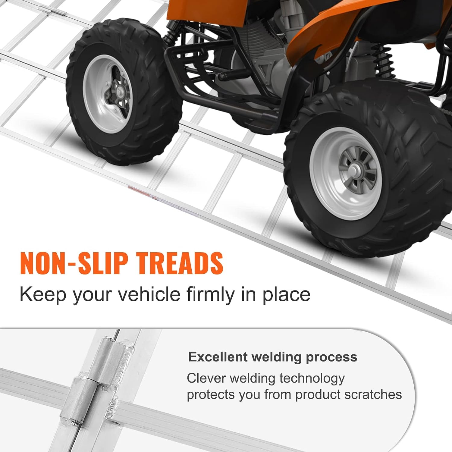 image:imageVEVOR Aluminum Ramps 1500 lbs Folding Loading Ramp with Load Straps TriFold Ramp for MotorcyclesUTVs ATVs Trucks Lawnmowers Snow Blowers 77 L x 54 W Sliver1500lbs