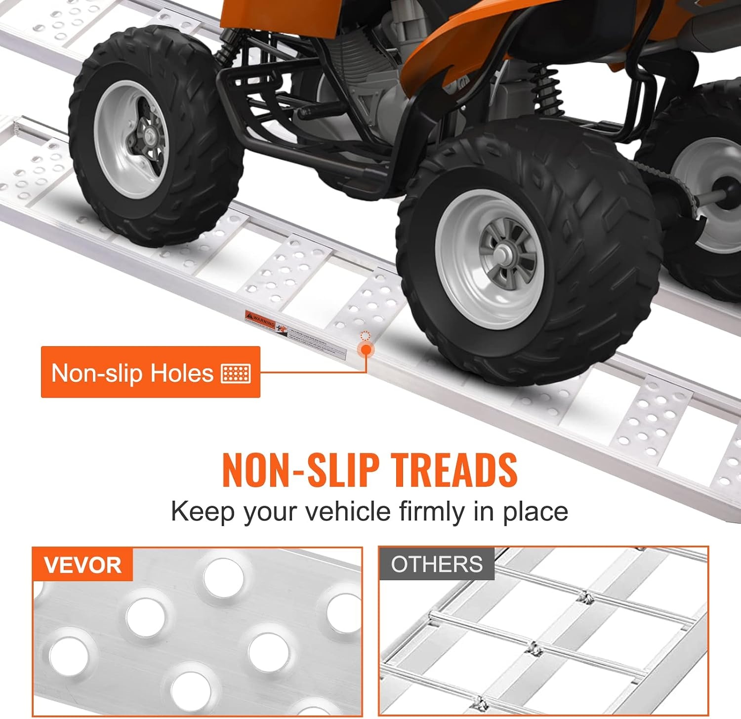 image:imageVEVOR Aluminum Ramps 1500 lbs Folding Loading Ramp with Load Straps TriFold Ramp for MotorcyclesUTVs ATVs Trucks Lawnmowers Snow Blowers 77 L x 54 W Sliver1250lbs