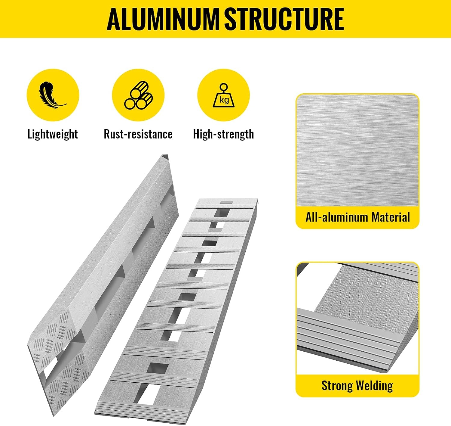 image:imageVEVOR Aluminum Ramps 1500 lbs Folding Loading Ramp with Load Straps TriFold Ramp for MotorcyclesUTVs ATVs Trucks Lawnmowers Snow Blowers 77 L x 54 W Sliver6000lbs