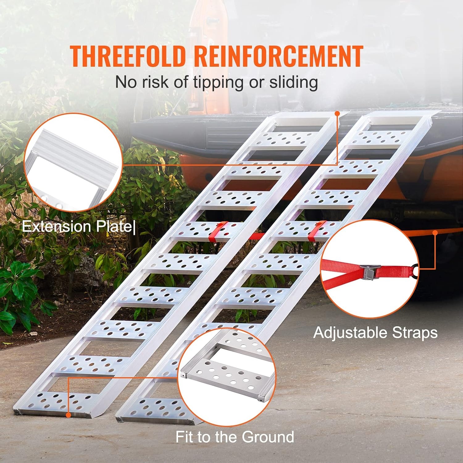 image:imageVEVOR Aluminum Ramps 1500 lbs Folding Loading Ramp with Load Straps TriFold Ramp for MotorcyclesUTVs ATVs Trucks Lawnmowers Snow Blowers 77 L x 54 W Sliver1250lbs