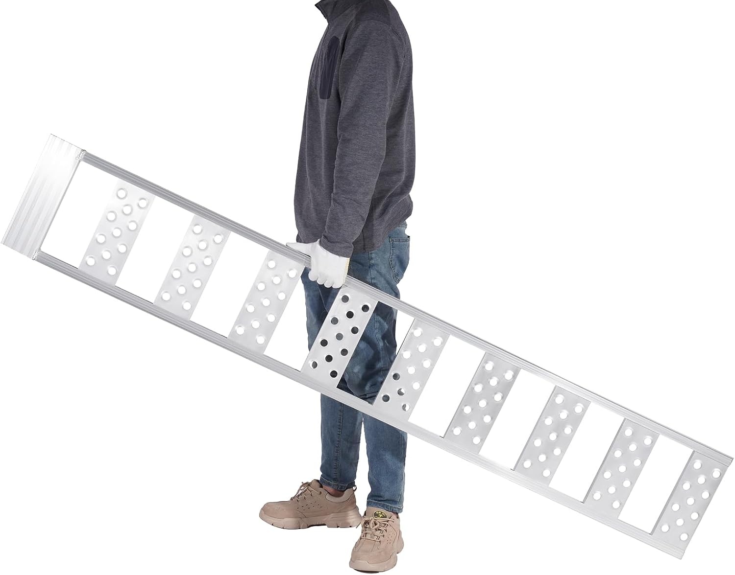 image:imageVEVOR Aluminum Ramps 1500 lbs Folding Loading Ramp with Load Straps TriFold Ramp for MotorcyclesUTVs ATVs Trucks Lawnmowers Snow Blowers 77 L x 54 W Sliver1250lbs