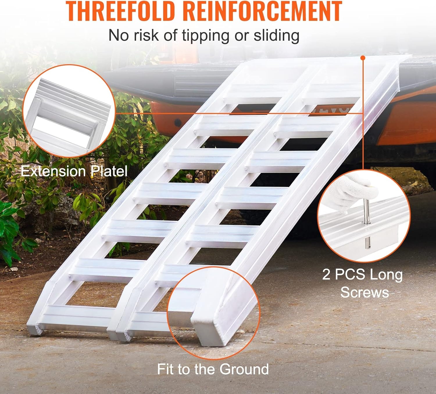 image:imageVEVOR Aluminum Ramps 880 LBS Capacity 472 x 85 Loading Ramps for Motorcycle Dirt Bike Trailer ATV UTV Garden Tractor and Lawn Mower 2PCS8100lbs