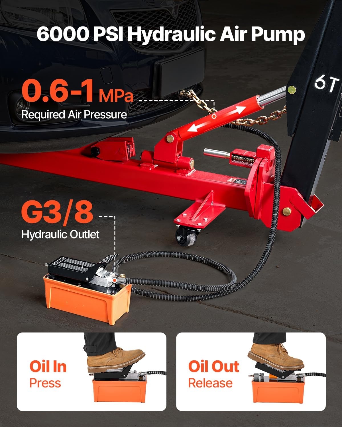 image:imageVEVOR Auto Body Frame Puller Straightener 6T Tension Car Body Repair Equipment with 6000PSI Hydraulic Foot Pump amp Swivel Post Includes 16 Straightening Tools for Auto Repair Shop Sedan SUV Pickup984 x 748 x 886 in