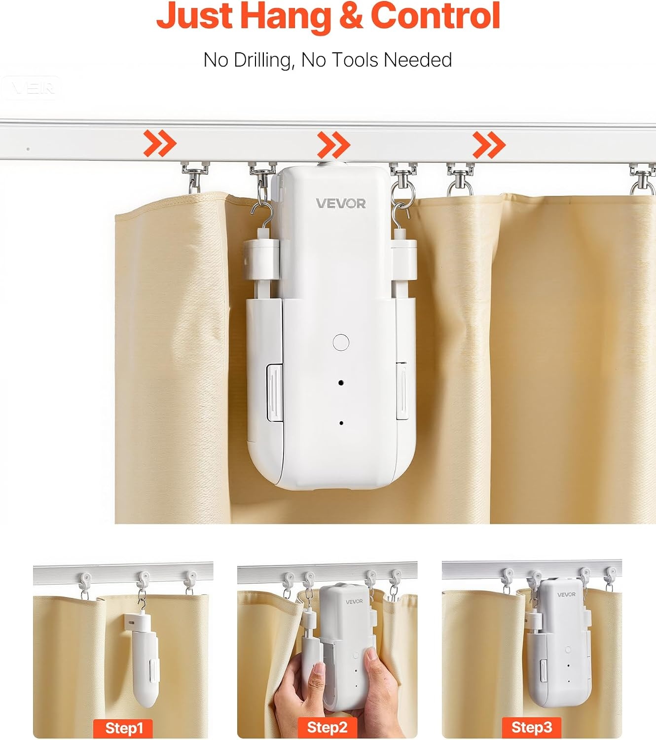 image:imageVEVOR Automatic Curtain Opener APP and Remote Control Hub Included Electric Smart Curtain Opener Compatible with Alexa and Google Home Timed Opening and Closing for UshapedIshaped RailsFor TU Tracks With Gateway