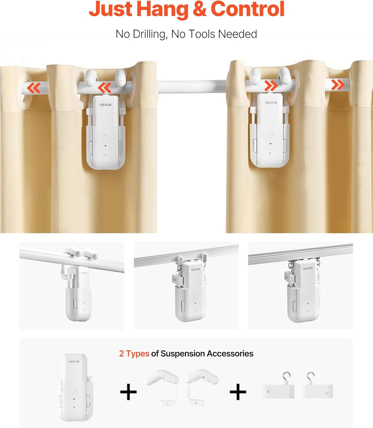image:imageVEVOR Automatic Curtain Opener APP and Remote Control Hub Included Electric Smart Curtain Opener Compatible with Alexa and Google Home Timed Opening and Closing for UshapedIshaped RailsFor Roman TU Tracks With Gateway