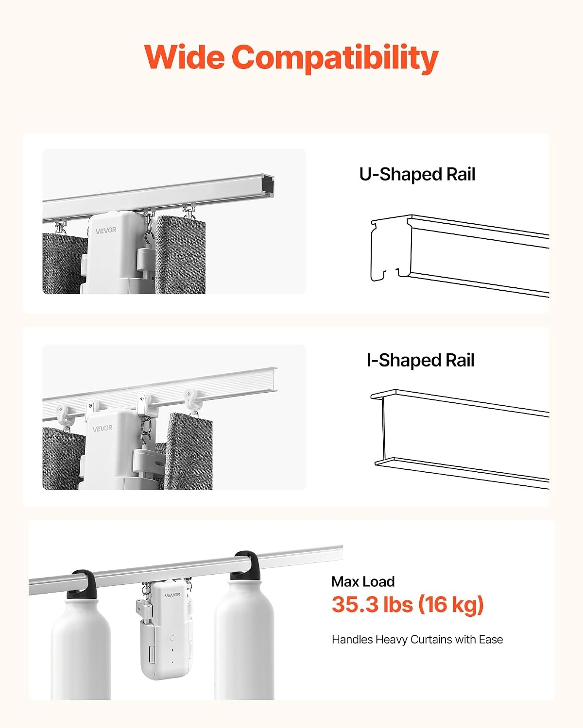 image:imageVEVOR Automatic Curtain Opener APP and Remote Control Hub Included Electric Smart Curtain Opener Compatible with Alexa and Google Home Timed Opening and Closing for UshapedIshaped RailsFor TU Tracks With Gateway