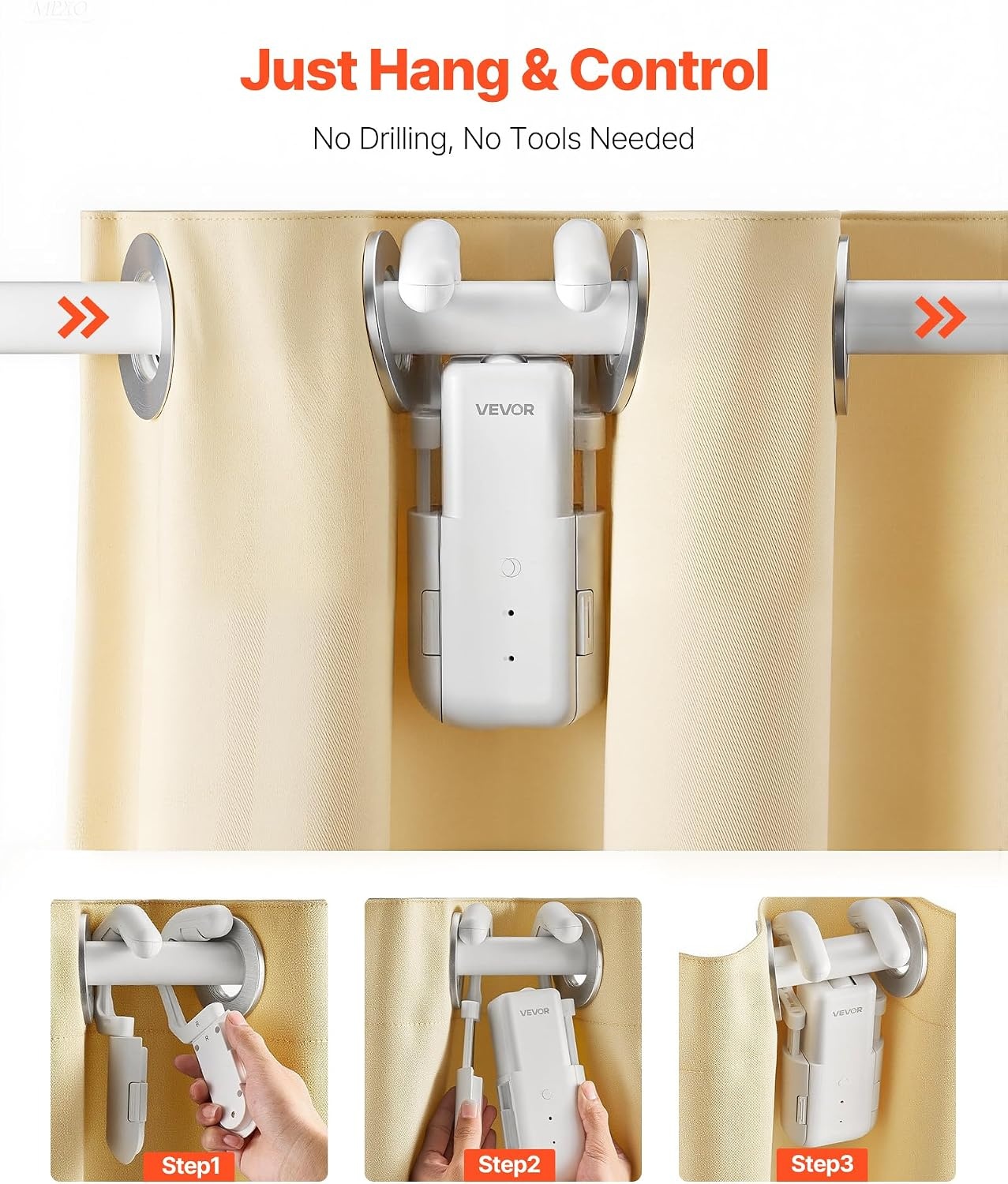 image:imageVEVOR Automatic Curtain Opener APP and Remote Control Hub Included Electric Smart Curtain Opener Compatible with Alexa and Google Home Timed Opening and Closing for UshapedIshaped RailsFor Roman Rod With Gateway