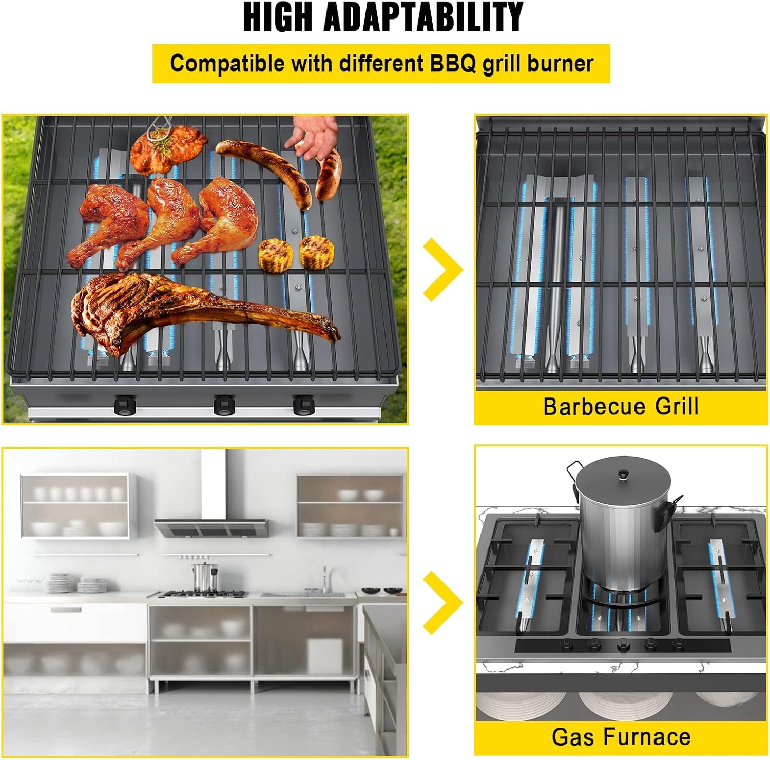 image:imageVEVOR BBQ Burners Replacement Stainless Steel Burner Grill Part Kit 3 Packs BBQ Burners Replacement Grill Burner Replacement wAir Flap Barbecue Replacement Parts wEvenly Burning for Gas GrillsModern