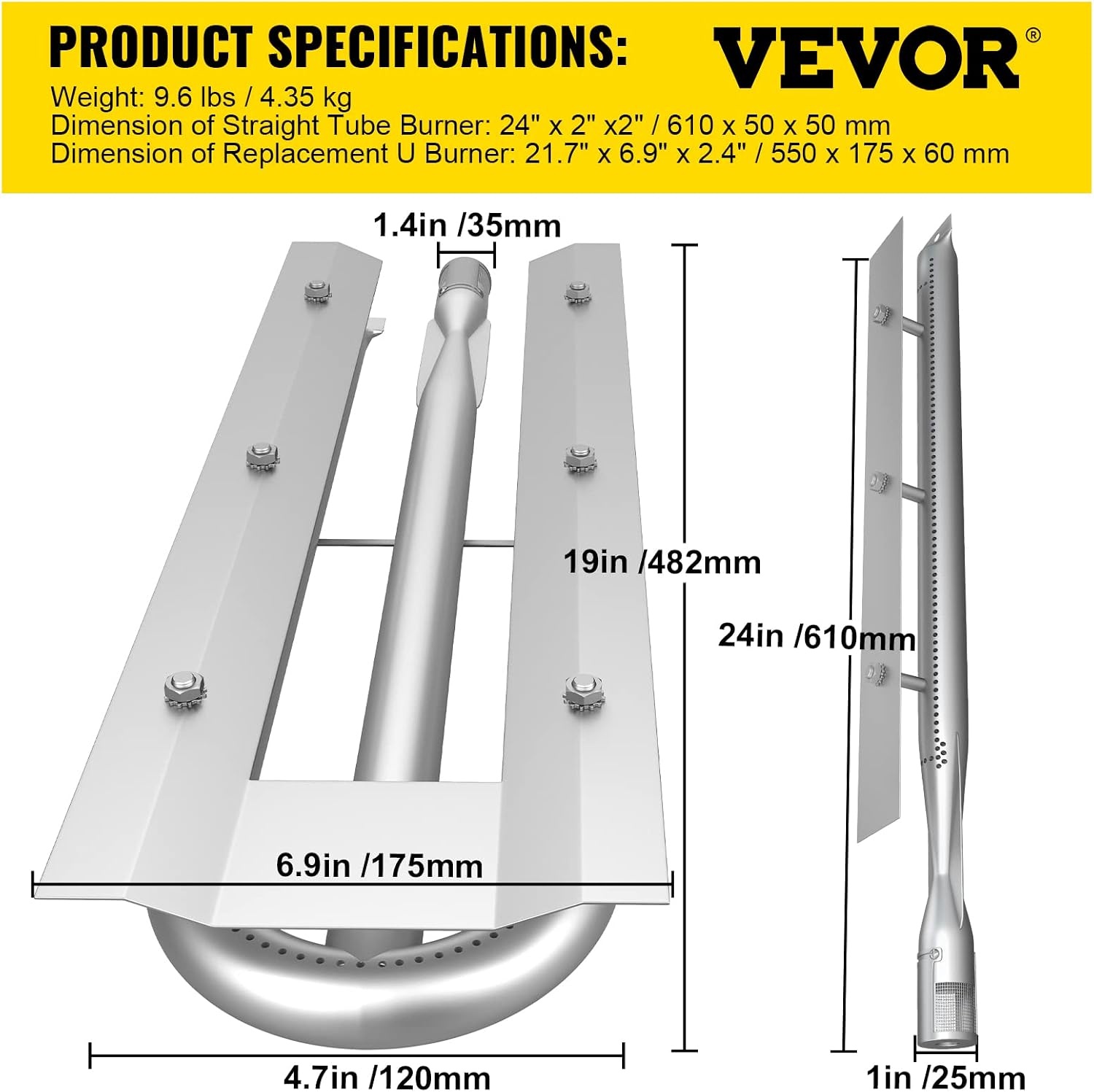 image:imageVEVOR BBQ Burners Replacement Stainless Steel Burner Grill Part Kit 3 Packs BBQ Burners Replacement Grill Burner Replacement wAir Flap Barbecue Replacement Parts wEvenly Burning for Gas GrillsModern