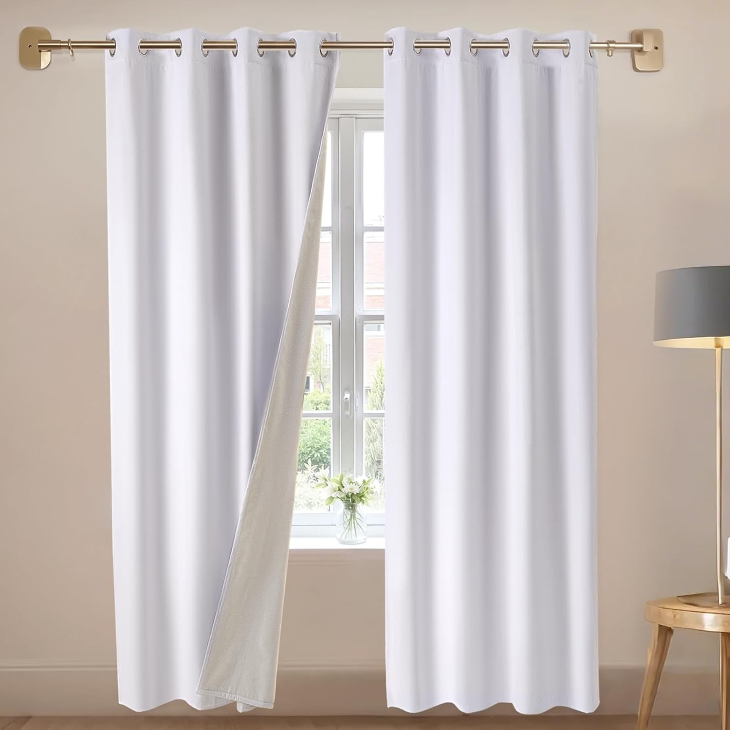 image:imageVEVOR Blackout Curtains 84 Inch Length 2 Panels Set 52 Inch Wide Each Thermal Insulated 100 Blackout Light Blocking Drapes 3Layer with Grommets Curtains for Bedroom Living Room Window WhiteWhite